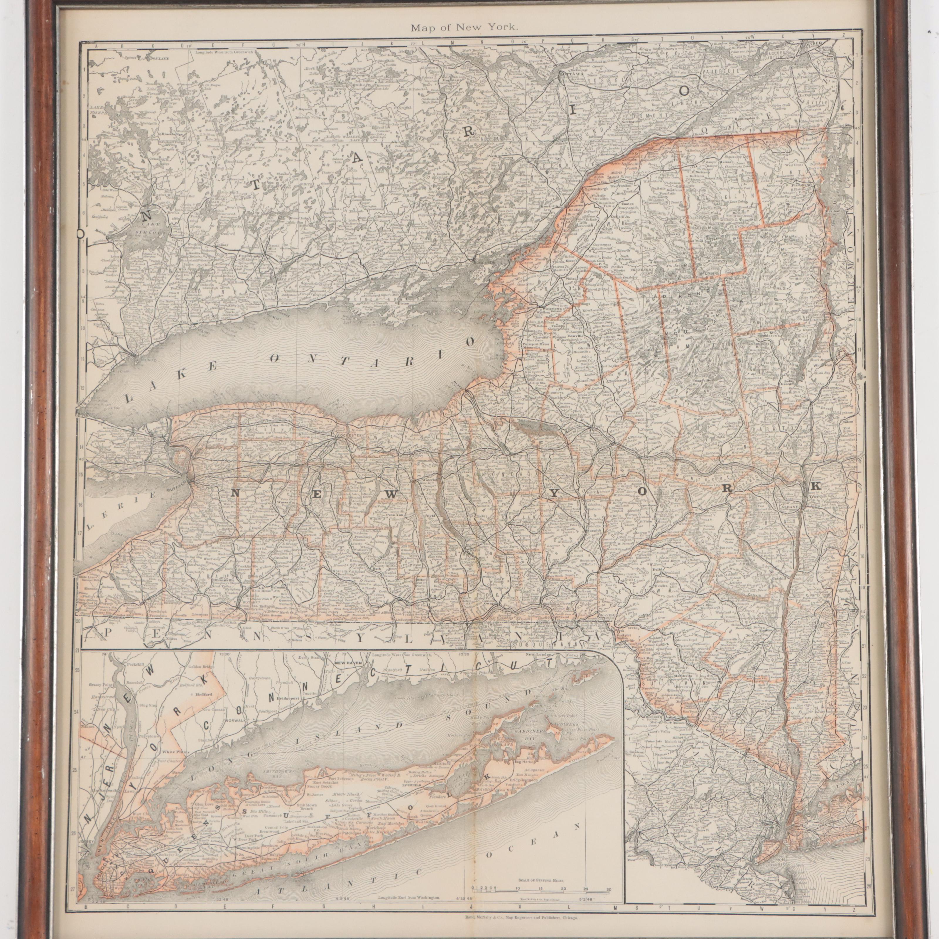 Rand, McNally & Co. Wax Engraving "Map of New York," 1875