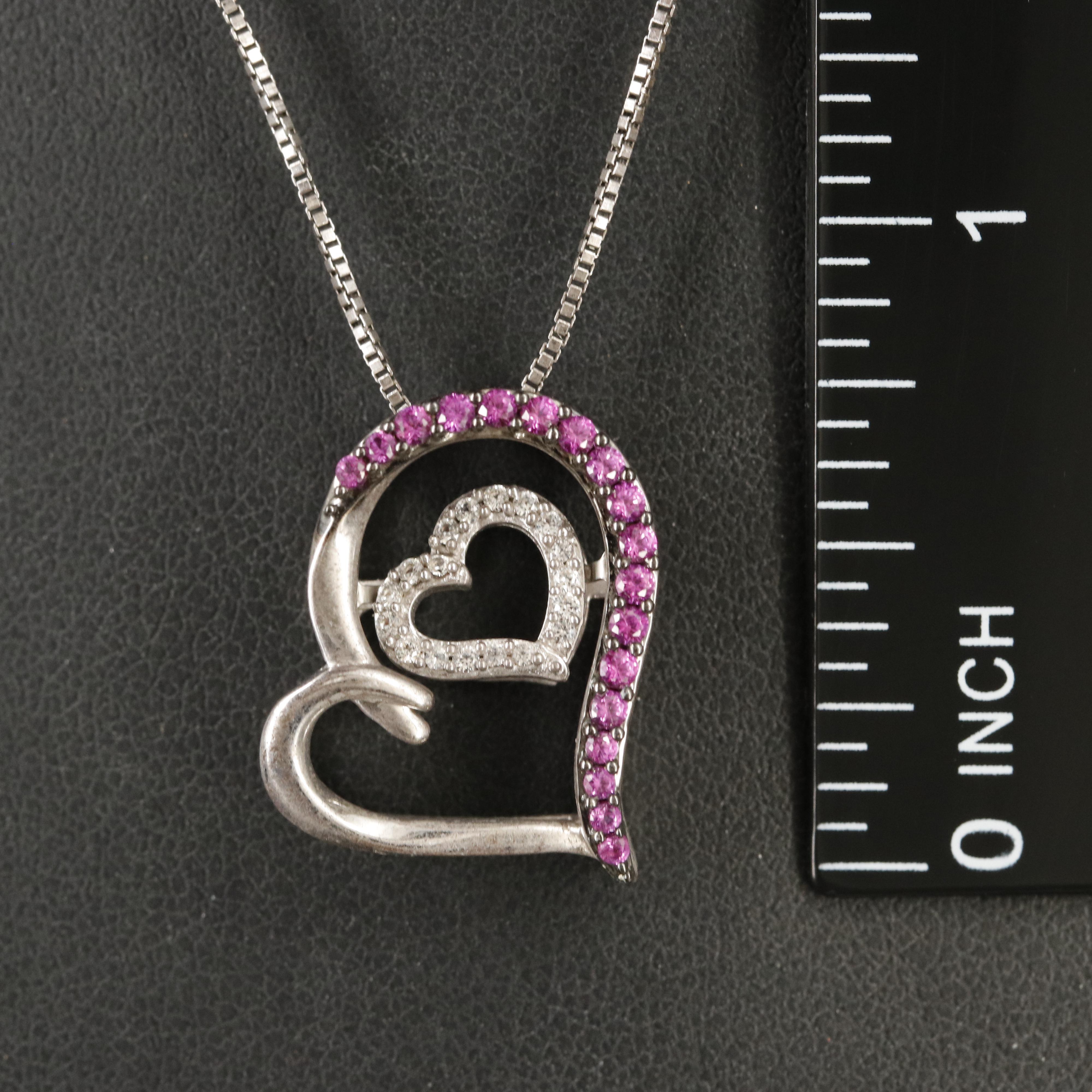Sterling Ruby and White Sapphire Heart Tremble Pendant Necklace