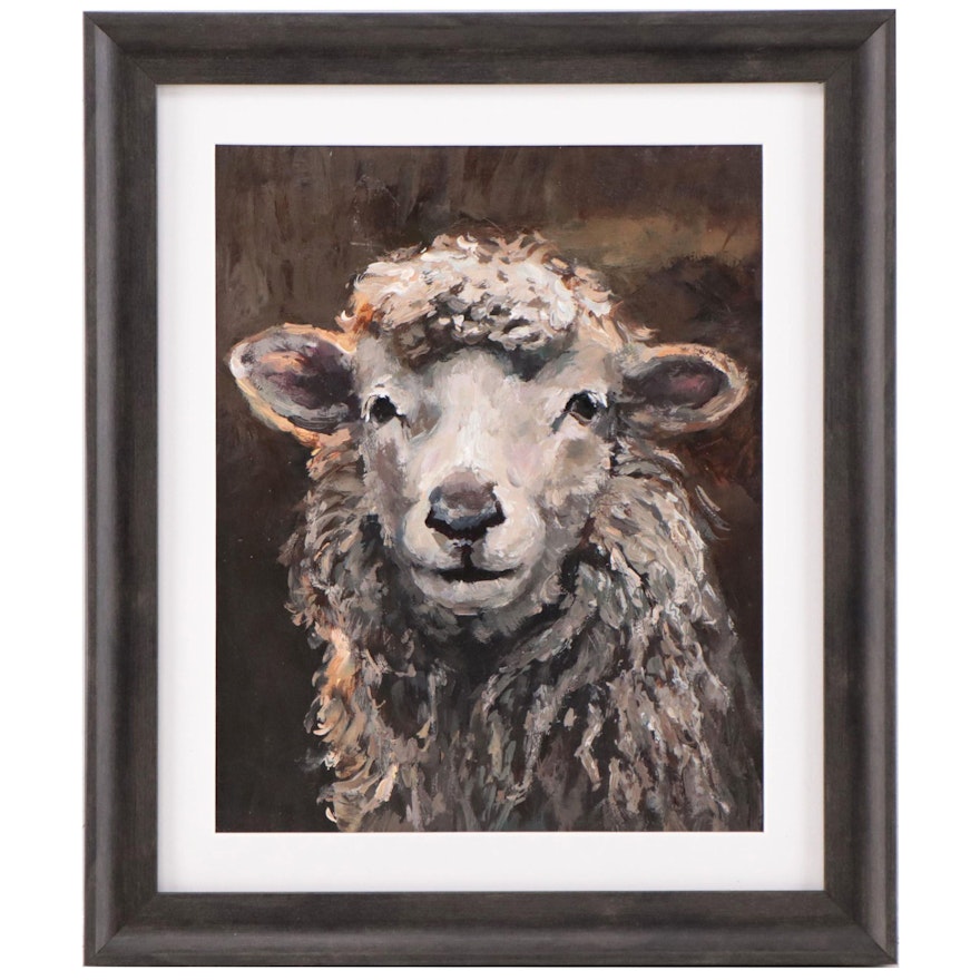 M. H. Sheep Portrait Oil Painting, 1998