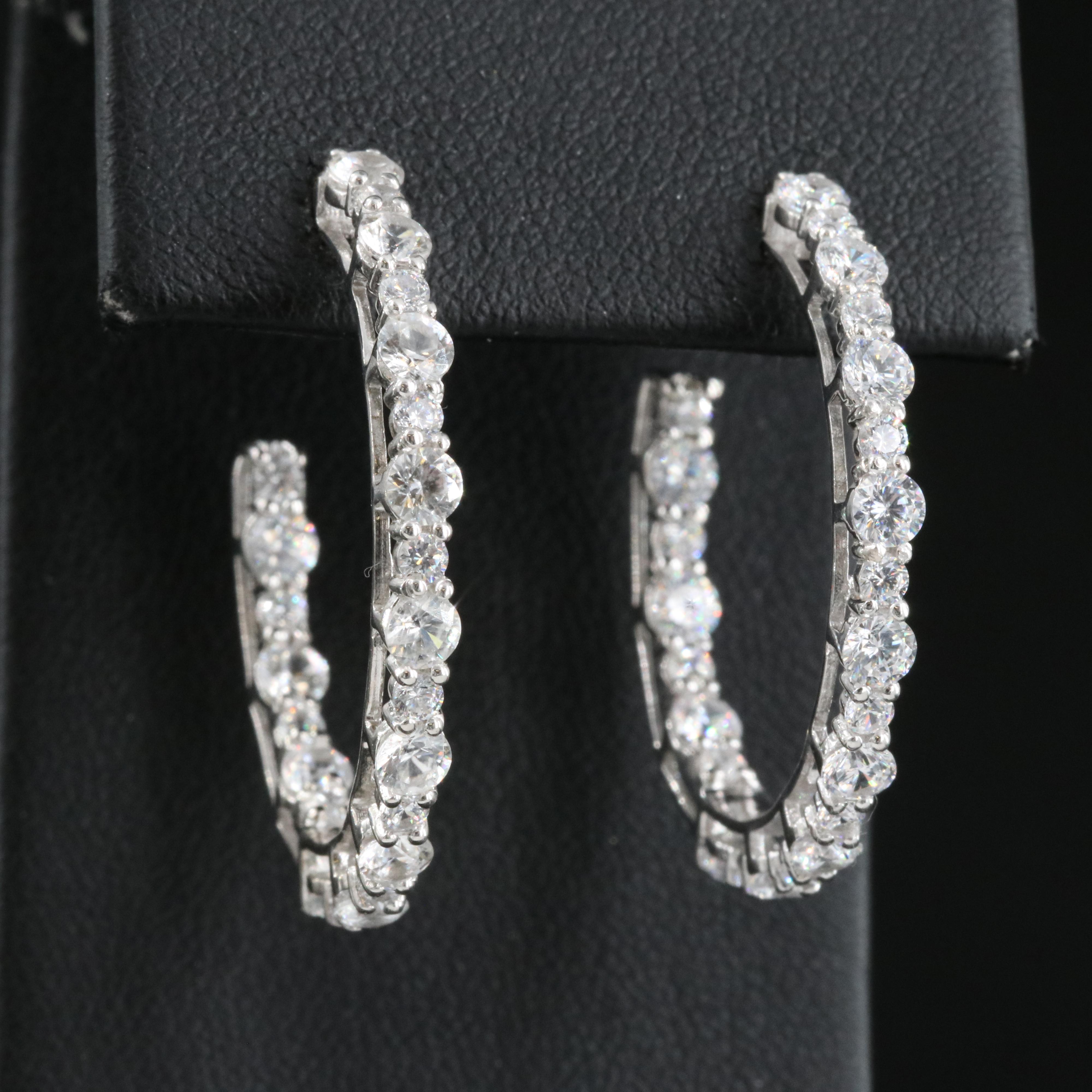 Sterling Zircon and Cubic Zirconia Inside-Out Hoop Earrings