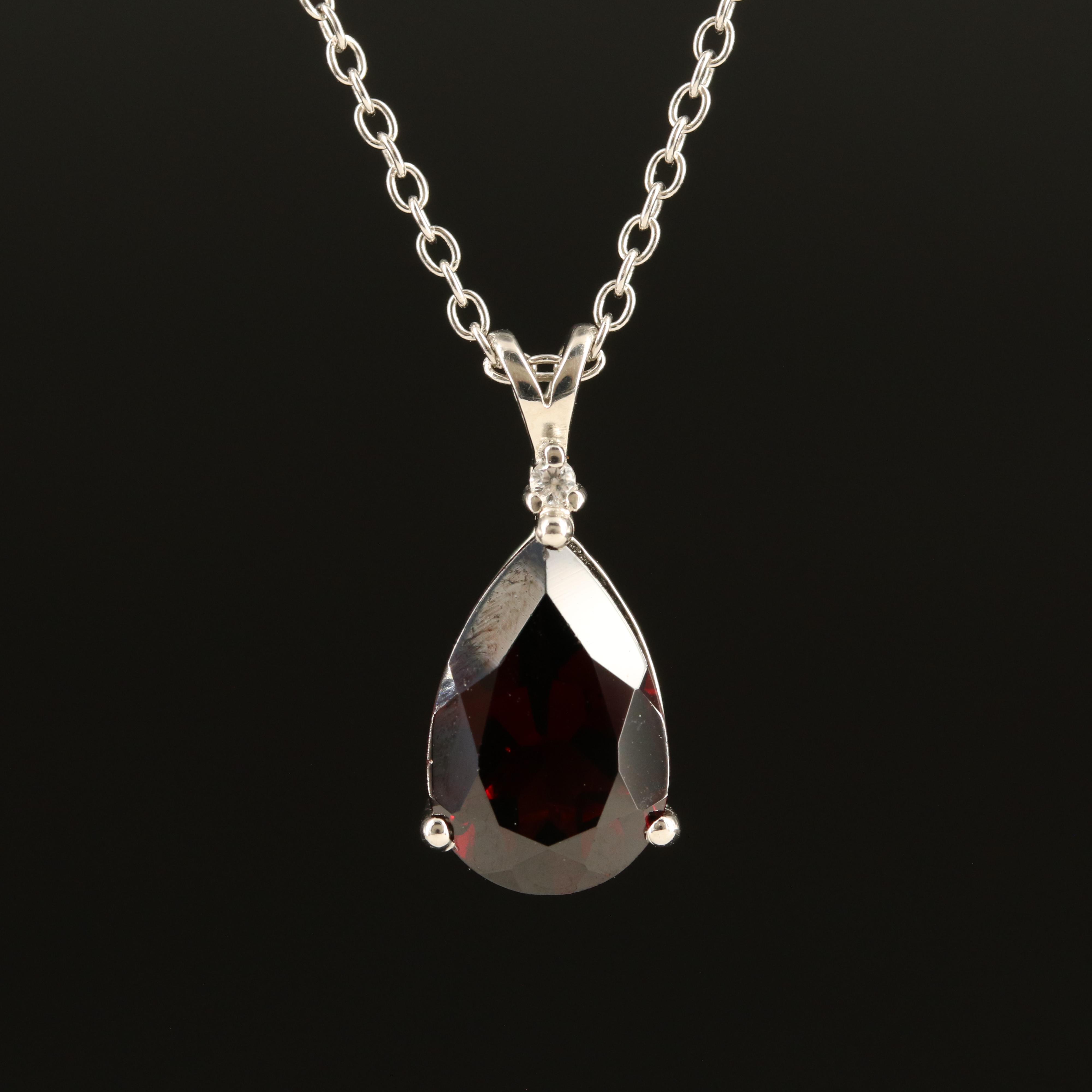 Sterling Garnet and White Zircon Necklace