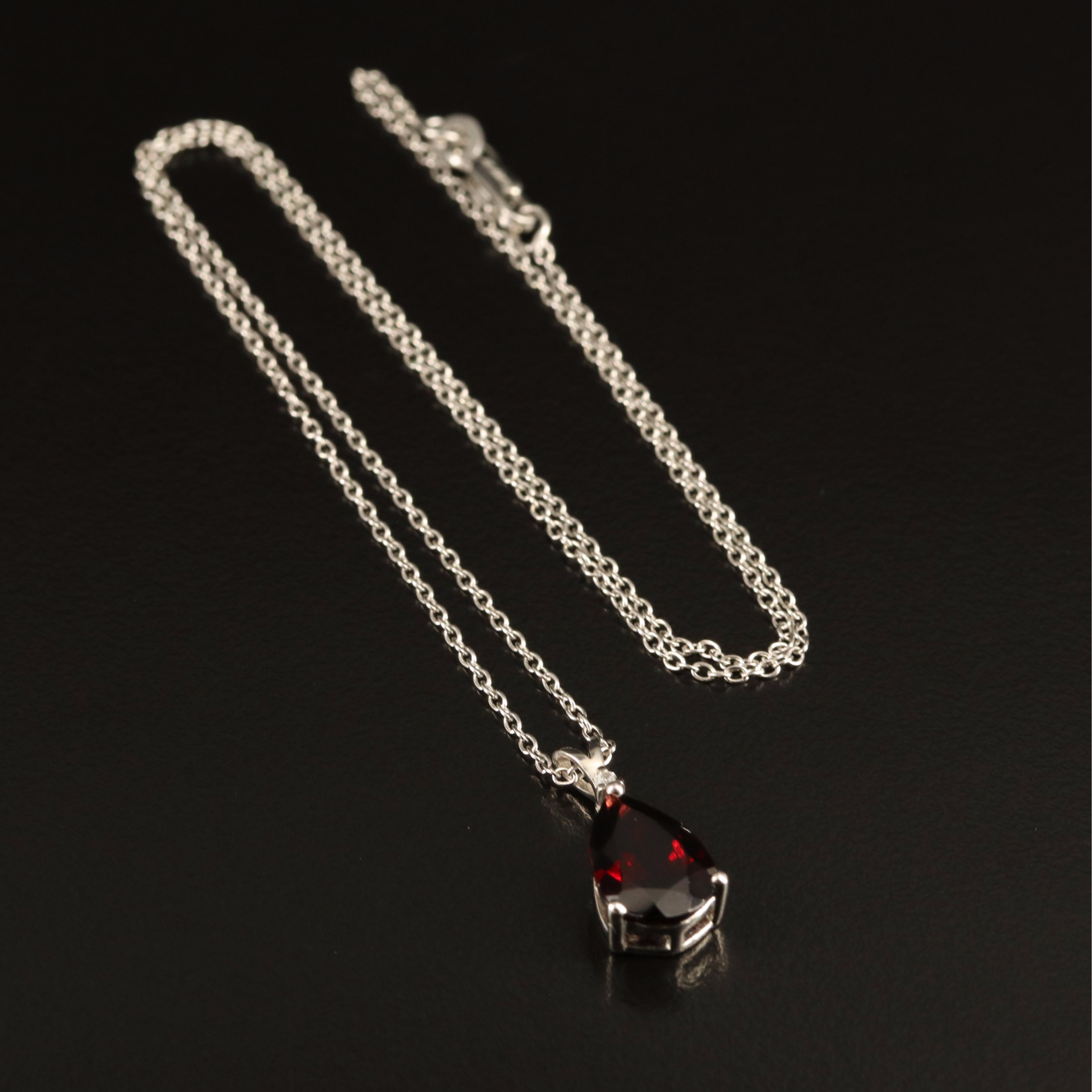 Sterling Garnet and White Zircon Necklace