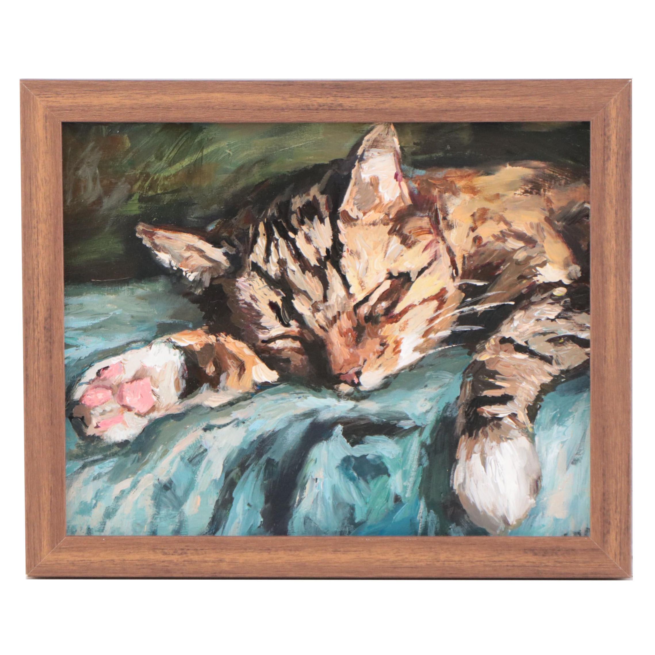 Adam Deda Cat Portrait Oil Painting "Catnap," 2023