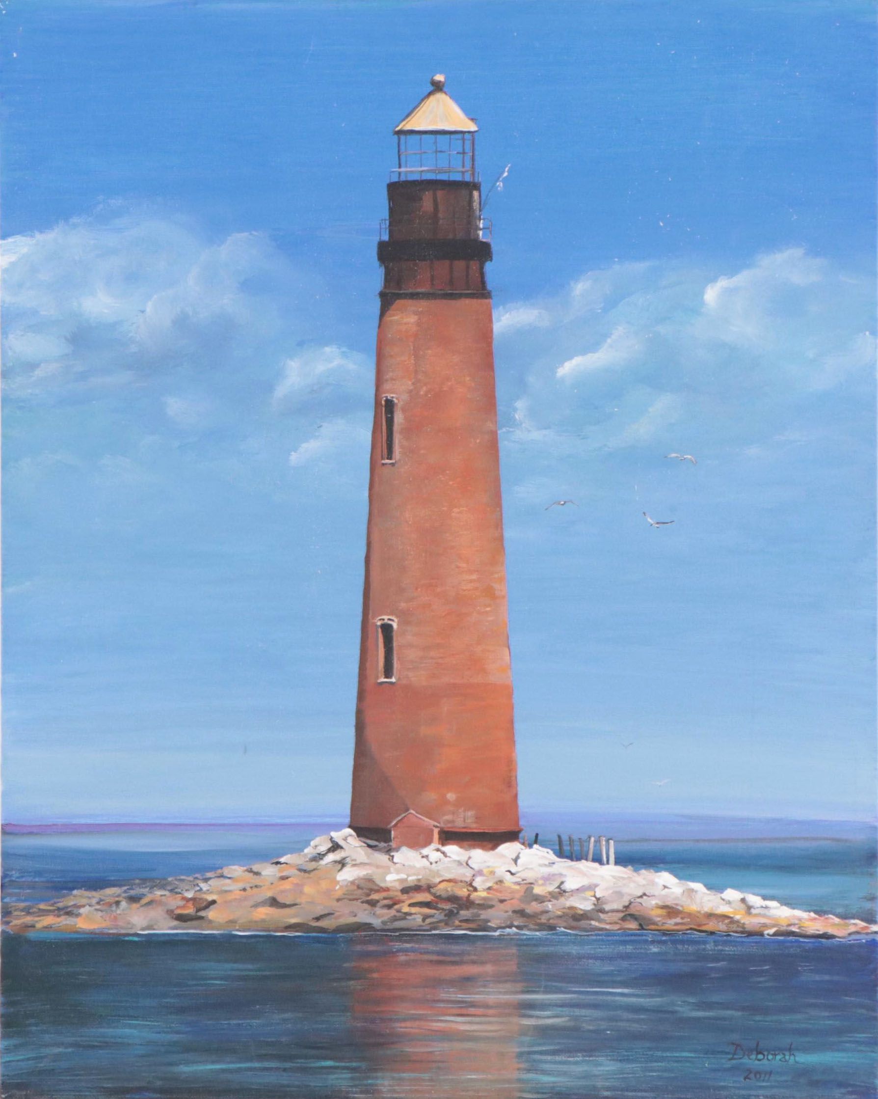 Deborah Coastal Landscape Acrylic Painting of Lighthouse, 2011
