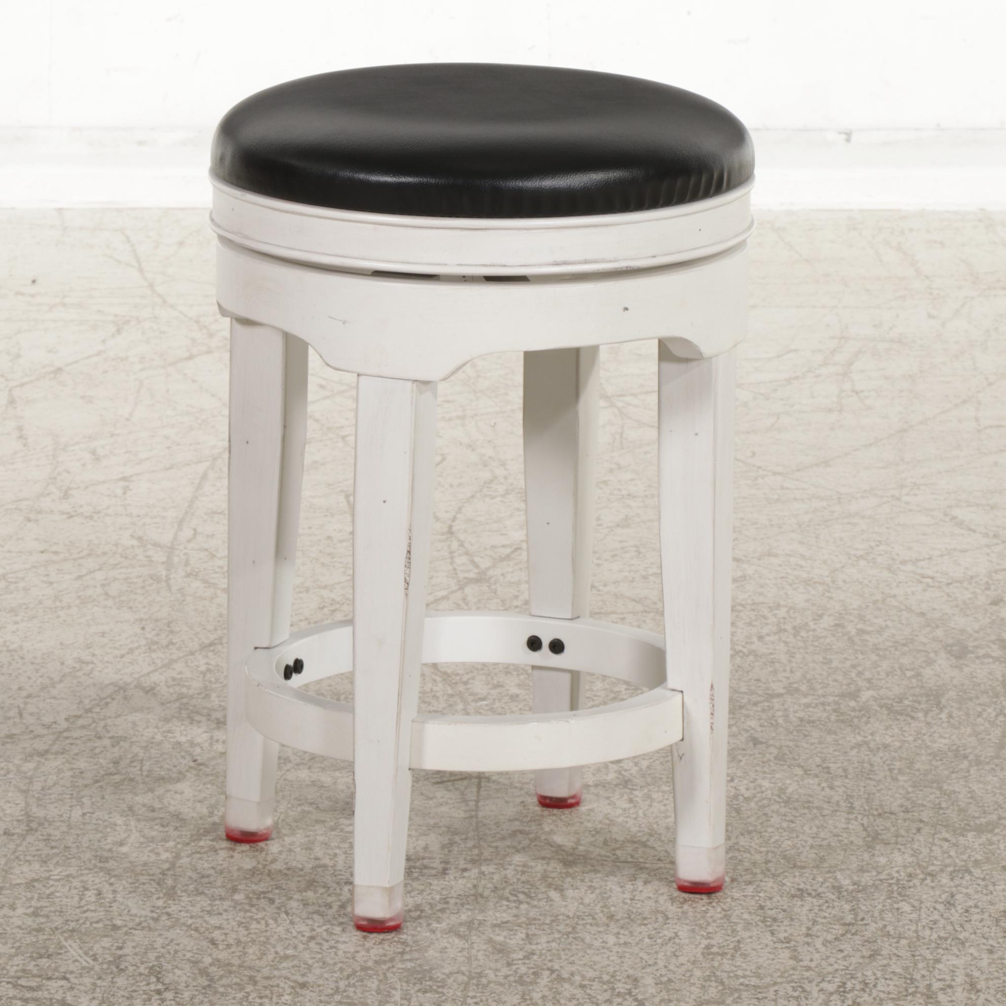 Painted Wooden Work Station and Counter with Stools