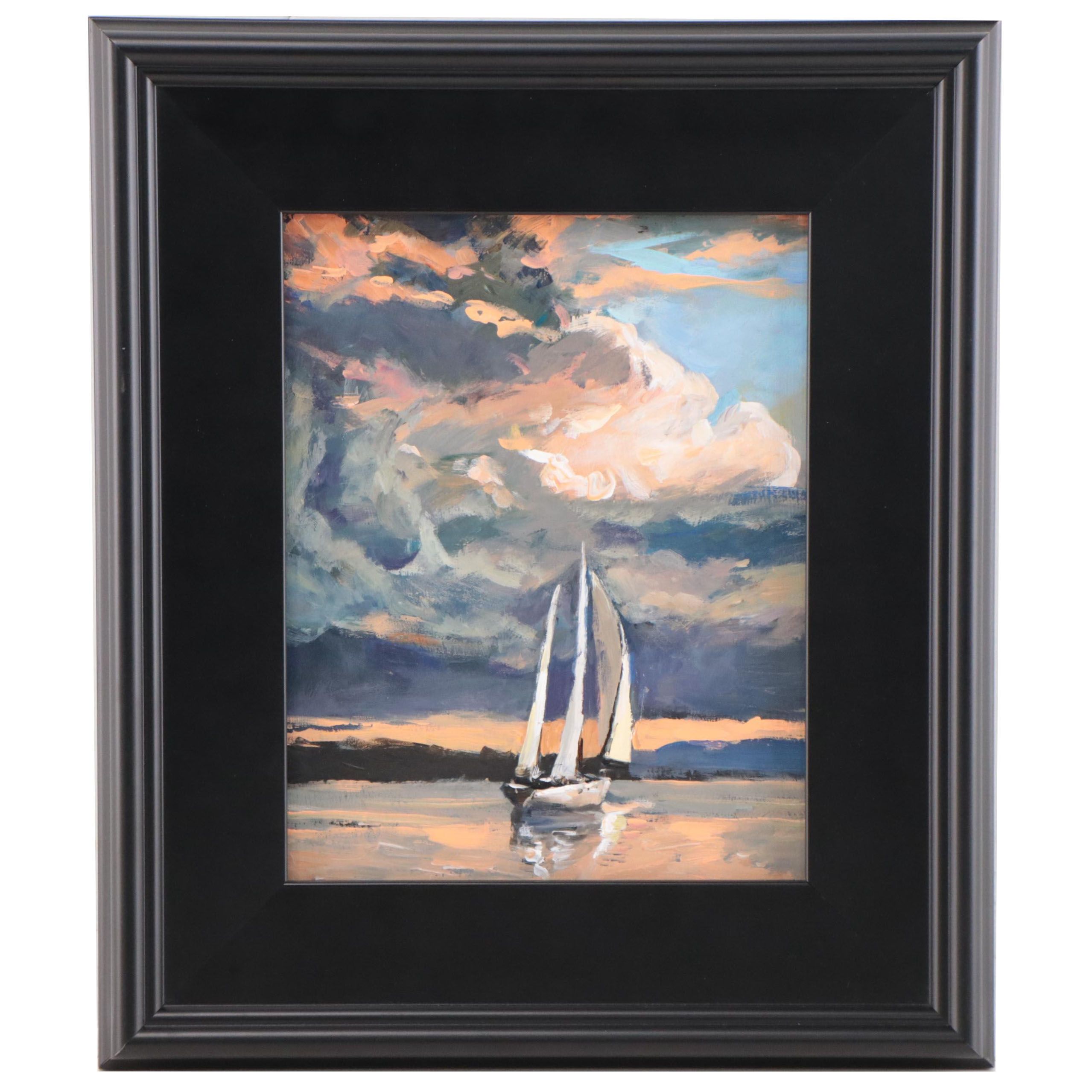 Agnes Rey Oil Painting "Sailboat," 21st Century