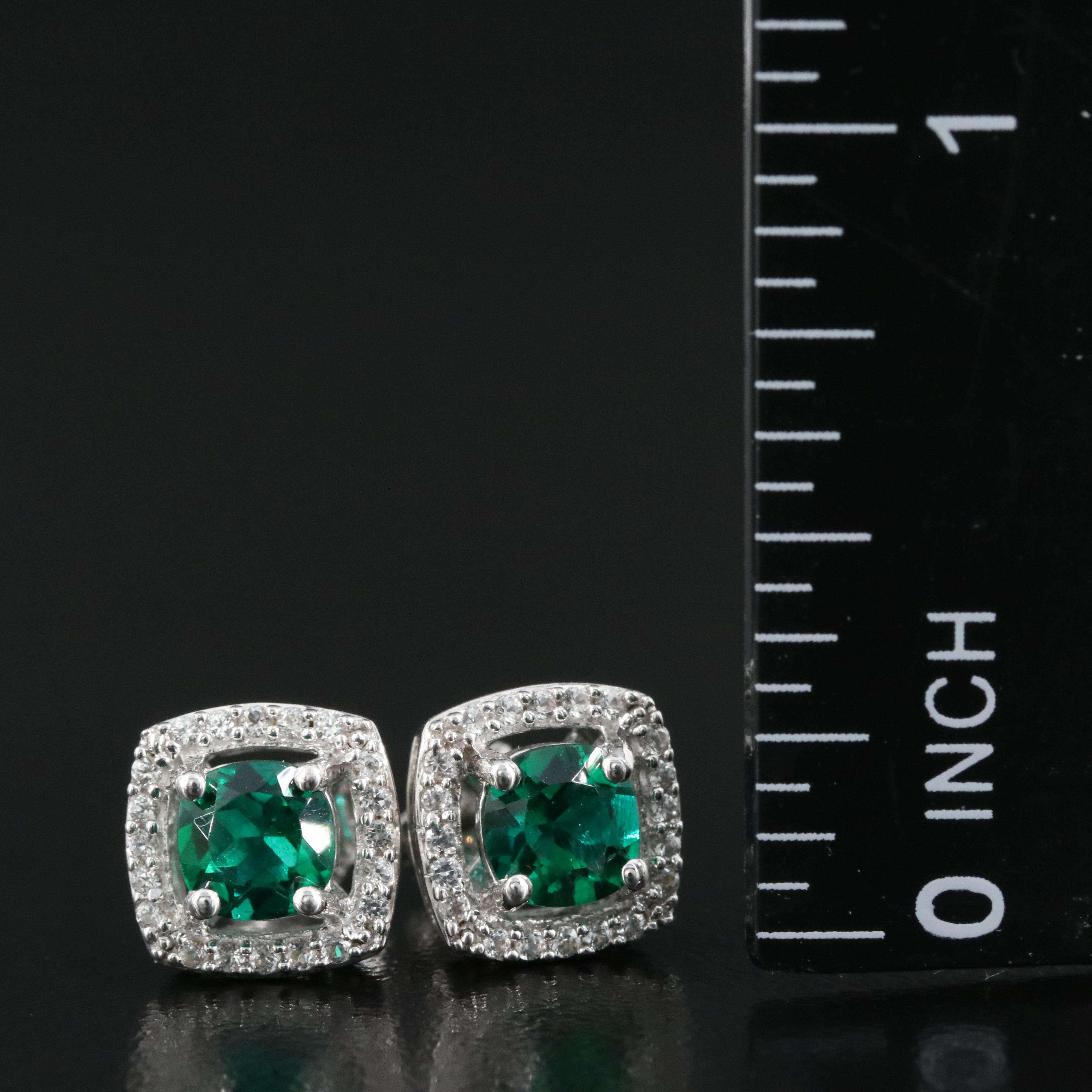 Sterling Emerald and White Sapphire Stud Earrings