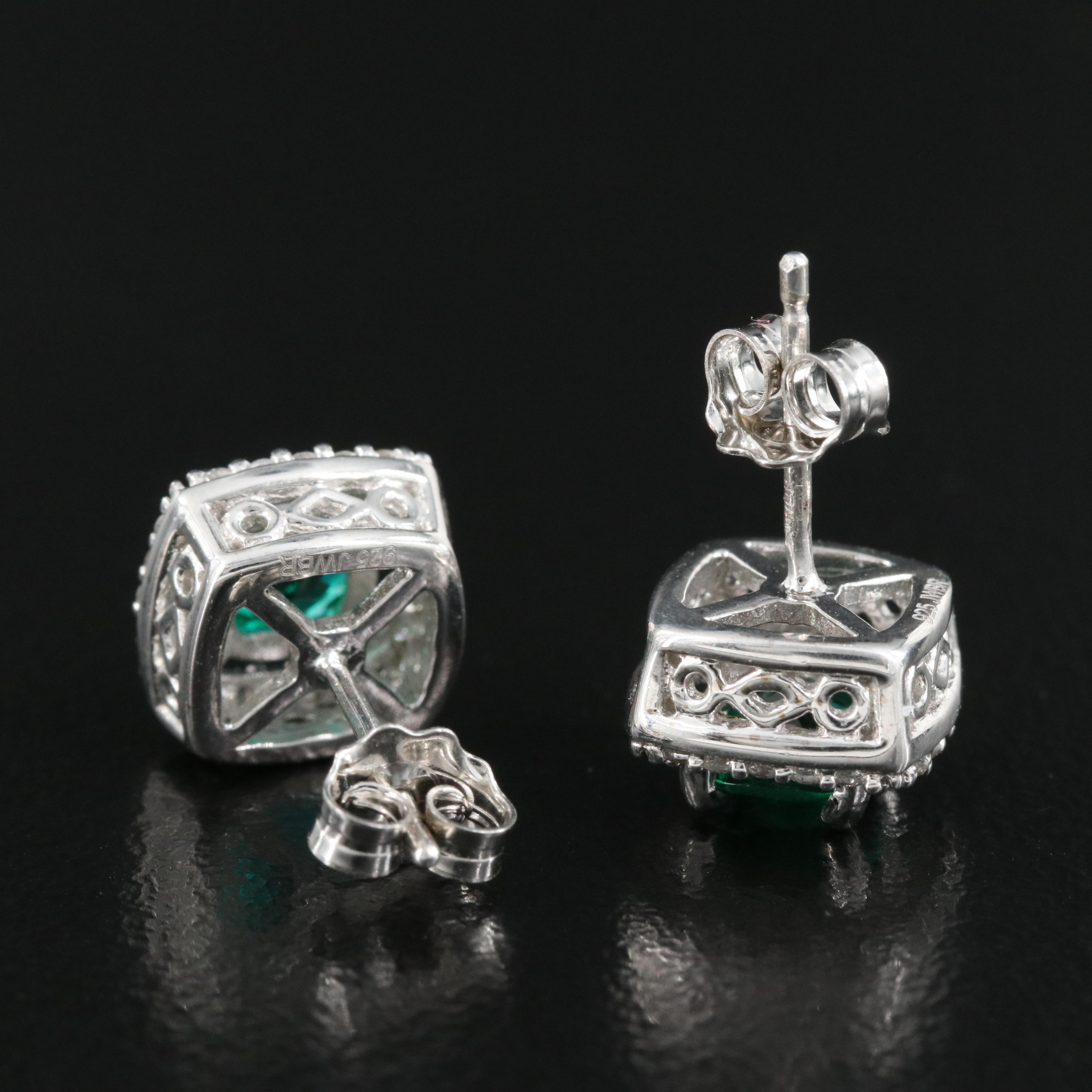 Sterling Emerald and White Sapphire Stud Earrings