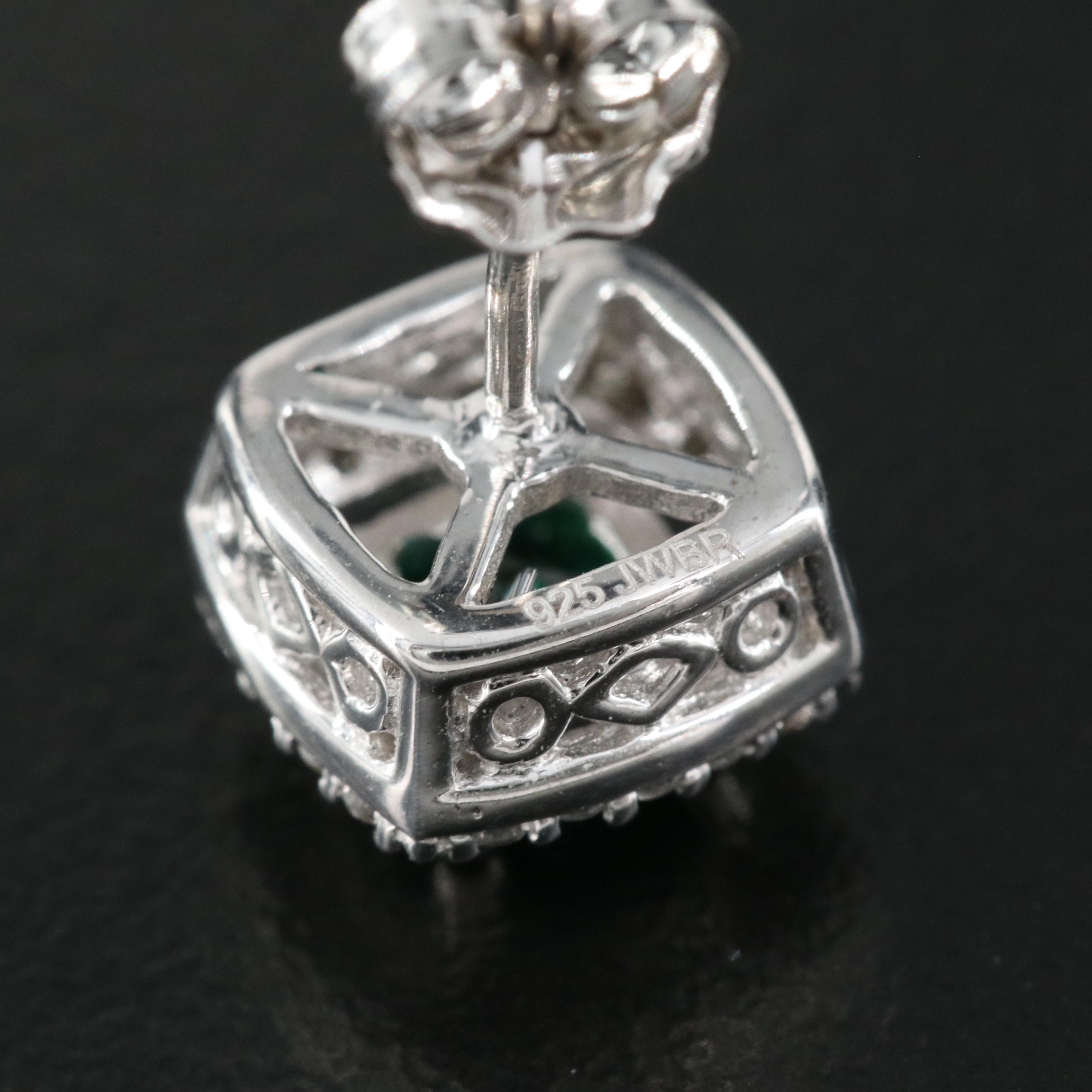 Sterling Emerald and White Sapphire Stud Earrings