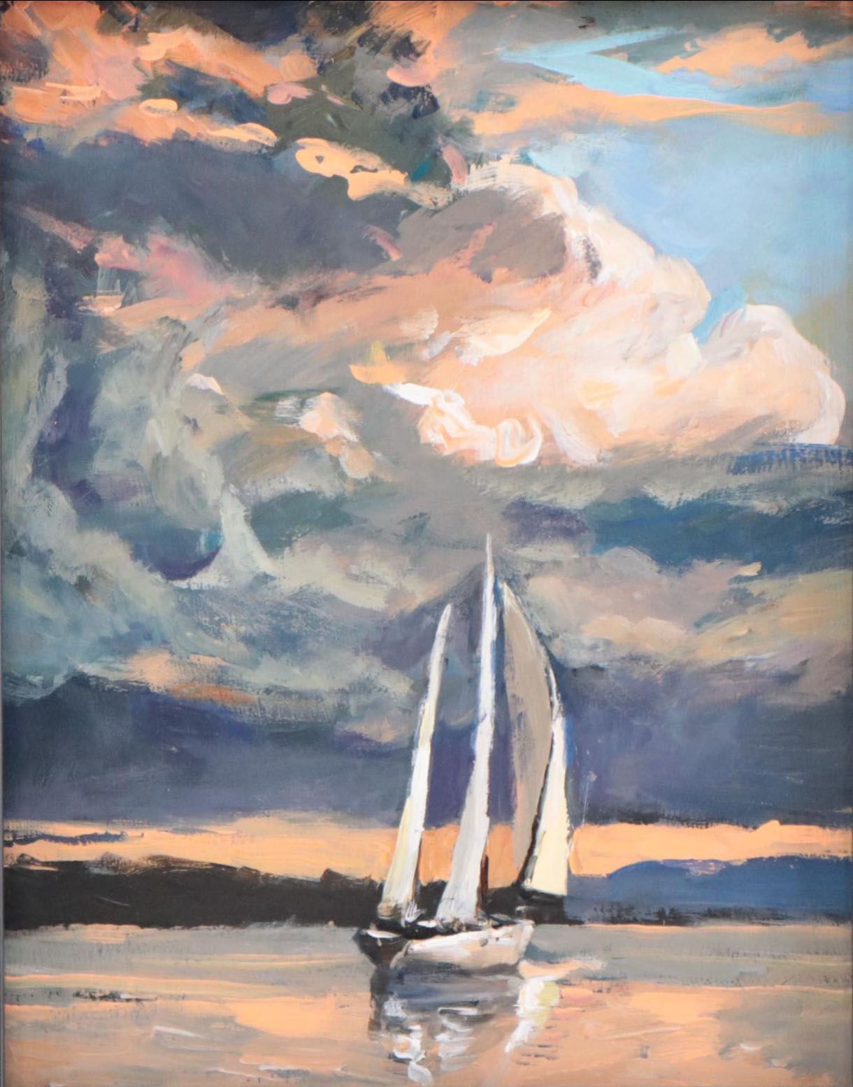 Agnes Rey Oil Painting "Sailboat," 21st Century