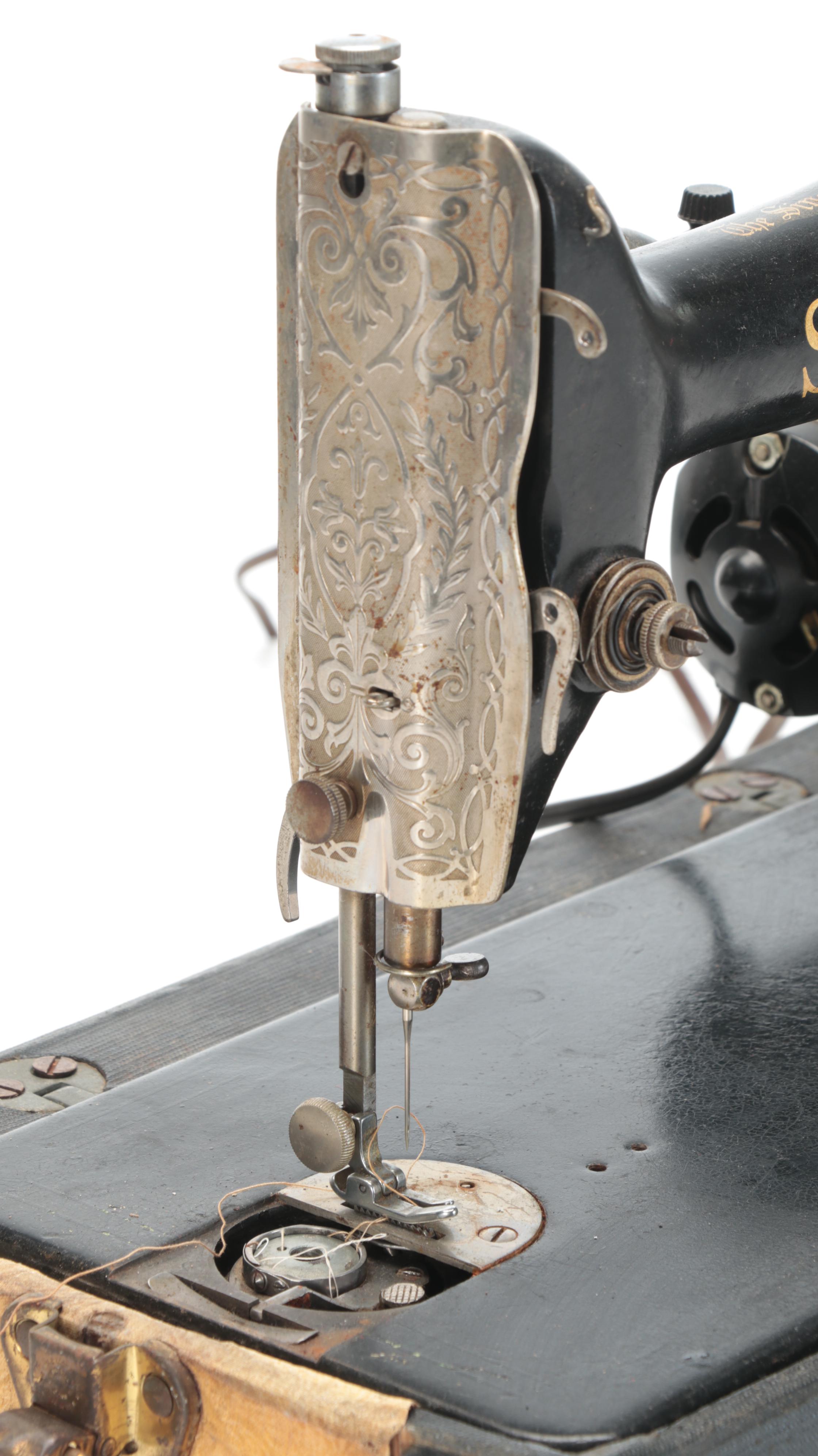 Singer Electric Sewing Machine with Cabinet Mount, Pedal, Early to Mid 20th C.