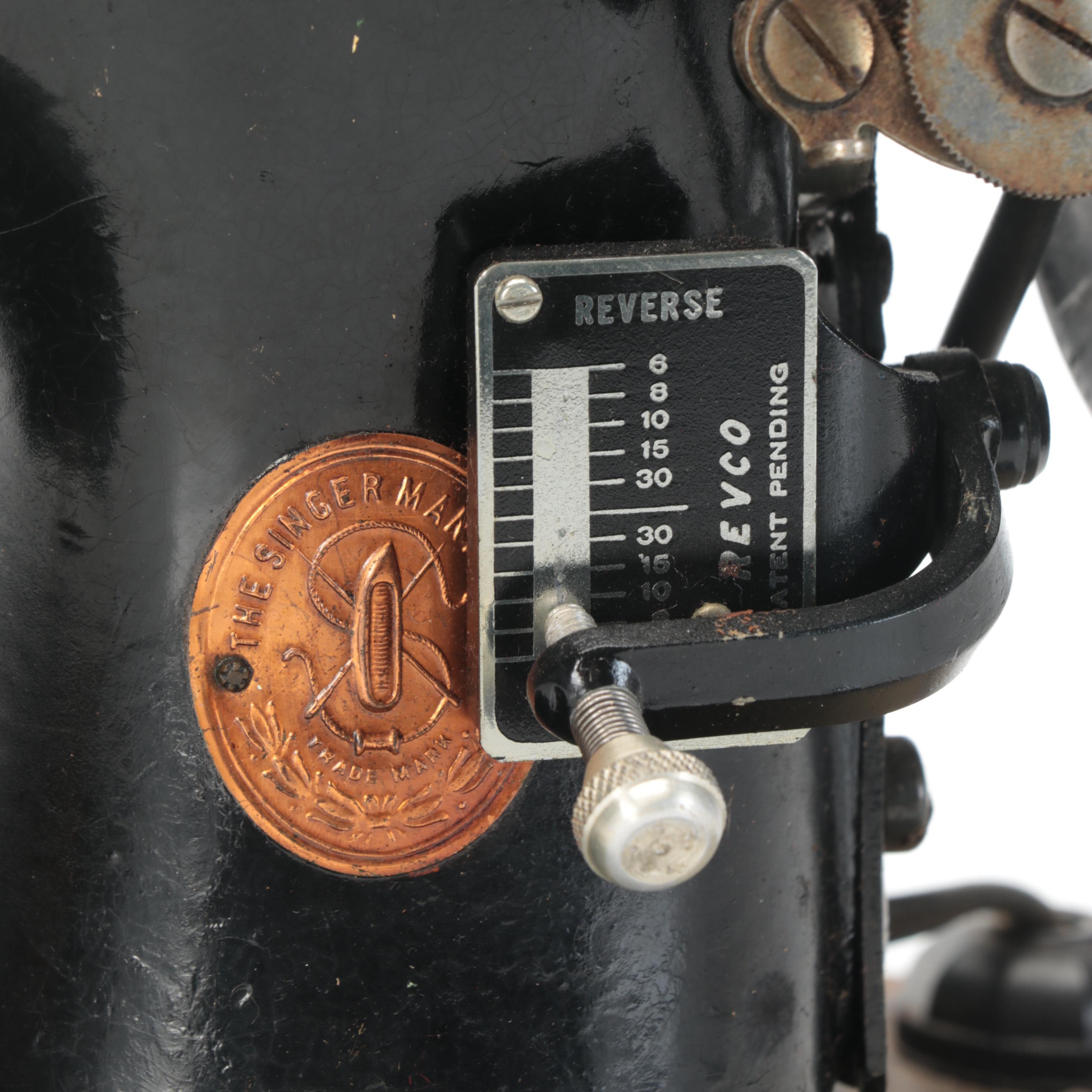 Singer Electric Sewing Machine with Cabinet Mount, Pedal, Early to Mid 20th C.