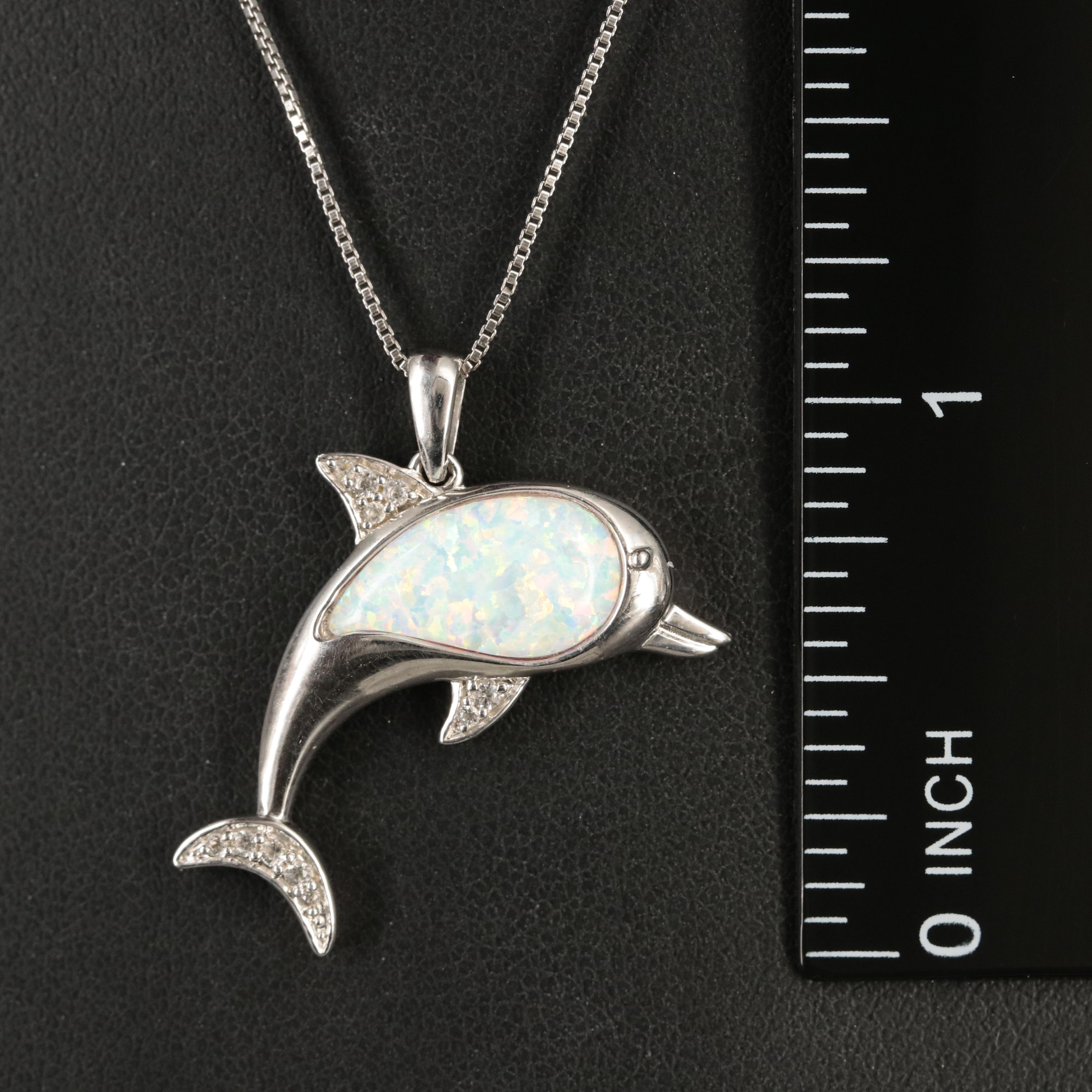 Sterling Lab Grown Opal and Sapphire Dolphin Necklace