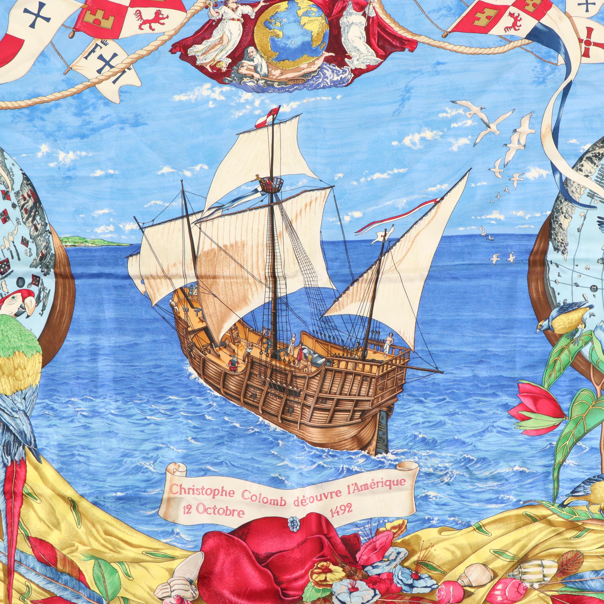 Hermès "Christophe Colomb Découvre l'Amérique" Scarf 90 in Silk Jacquard