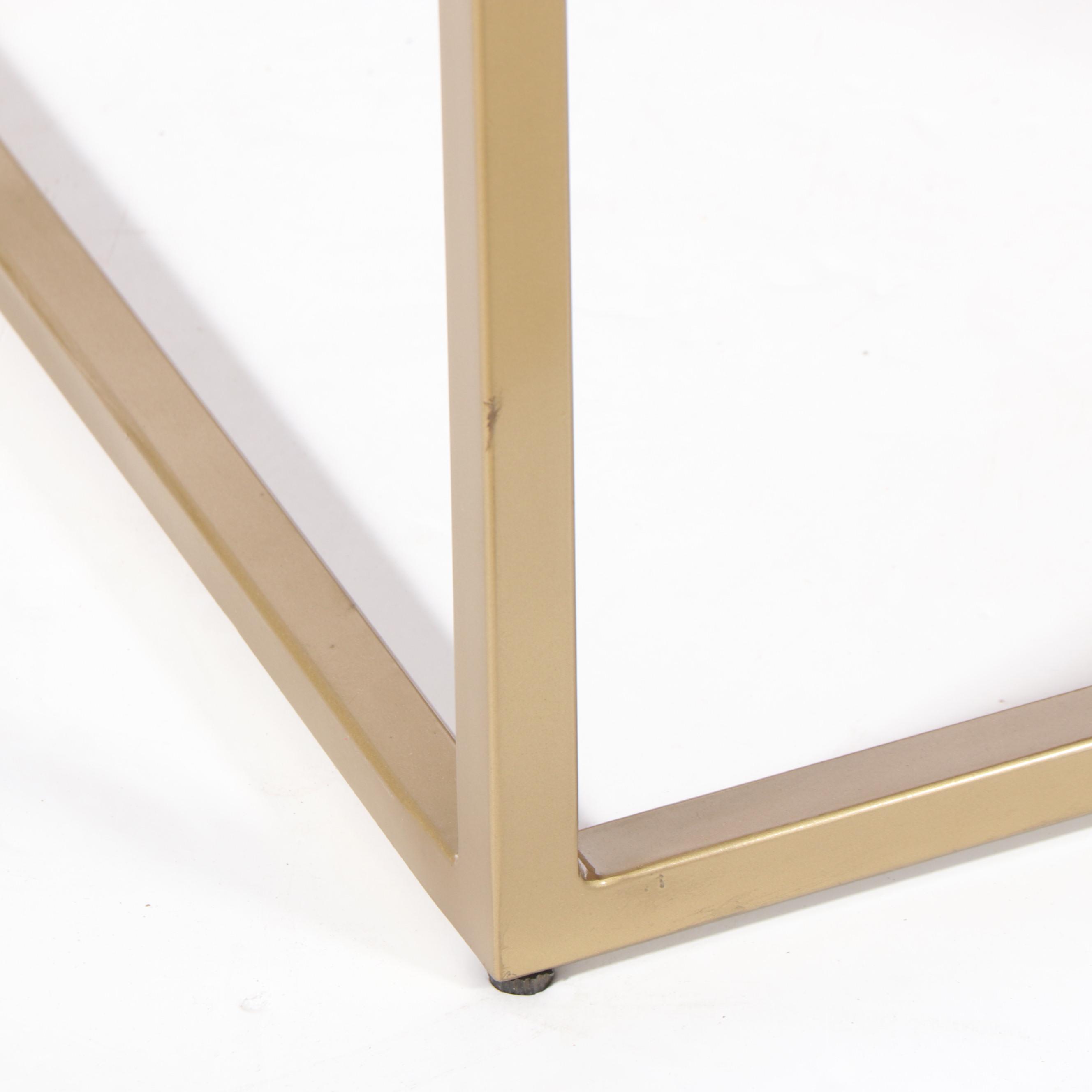 Gold Tone Metal Marble Top Side Table With Leather Magazine Sling