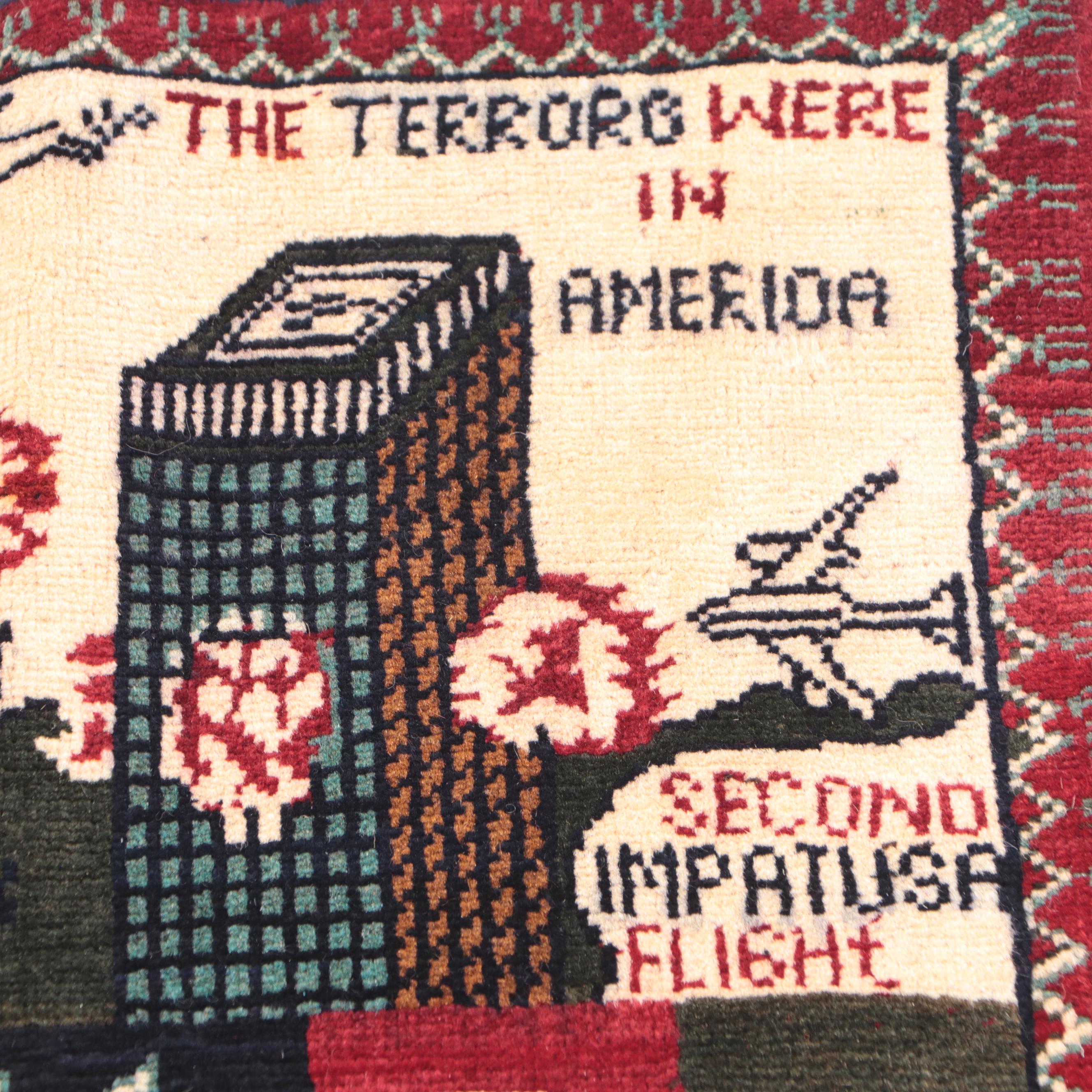 1'11 x 2'7 Hand-Knotted Afghan Pictorial War Rug