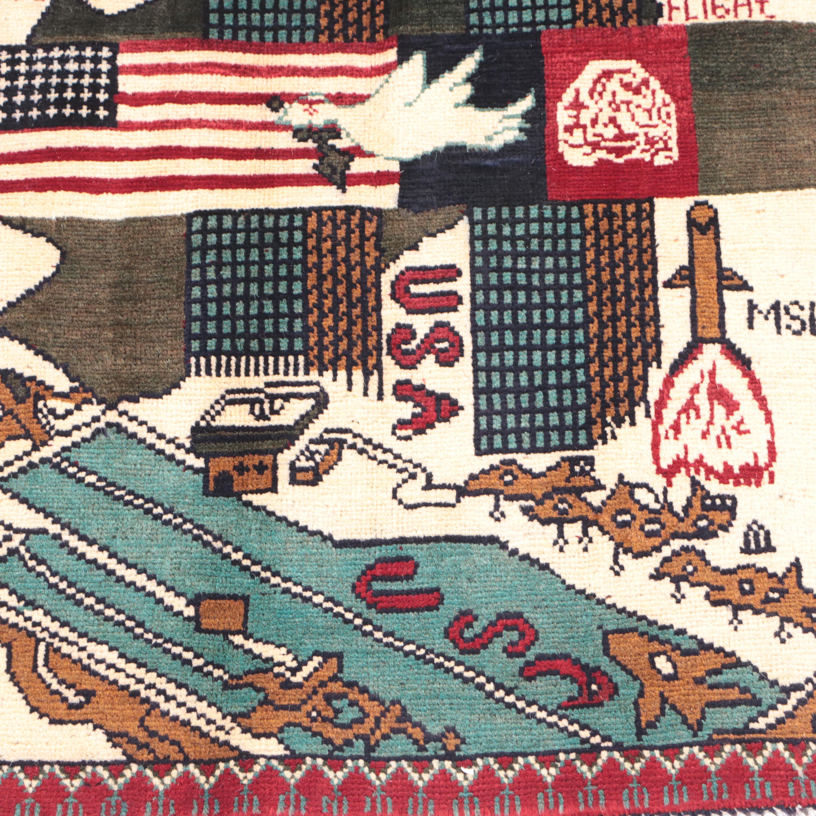 1'11 x 2'7 Hand-Knotted Afghan Pictorial War Rug