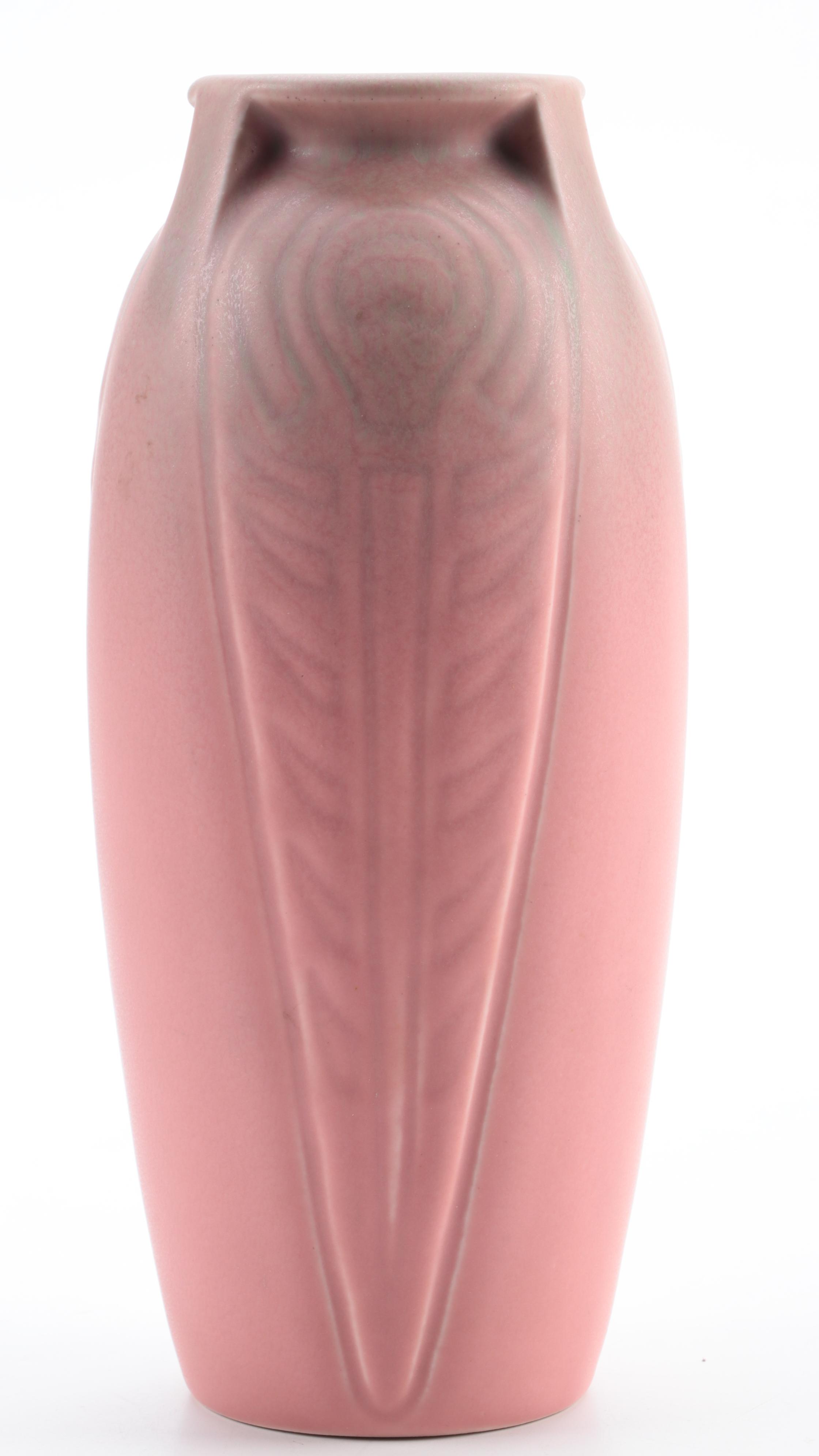 Rookwood Pottery Green and Pink Matte Glaze Vases, Early to Mid 20th Century