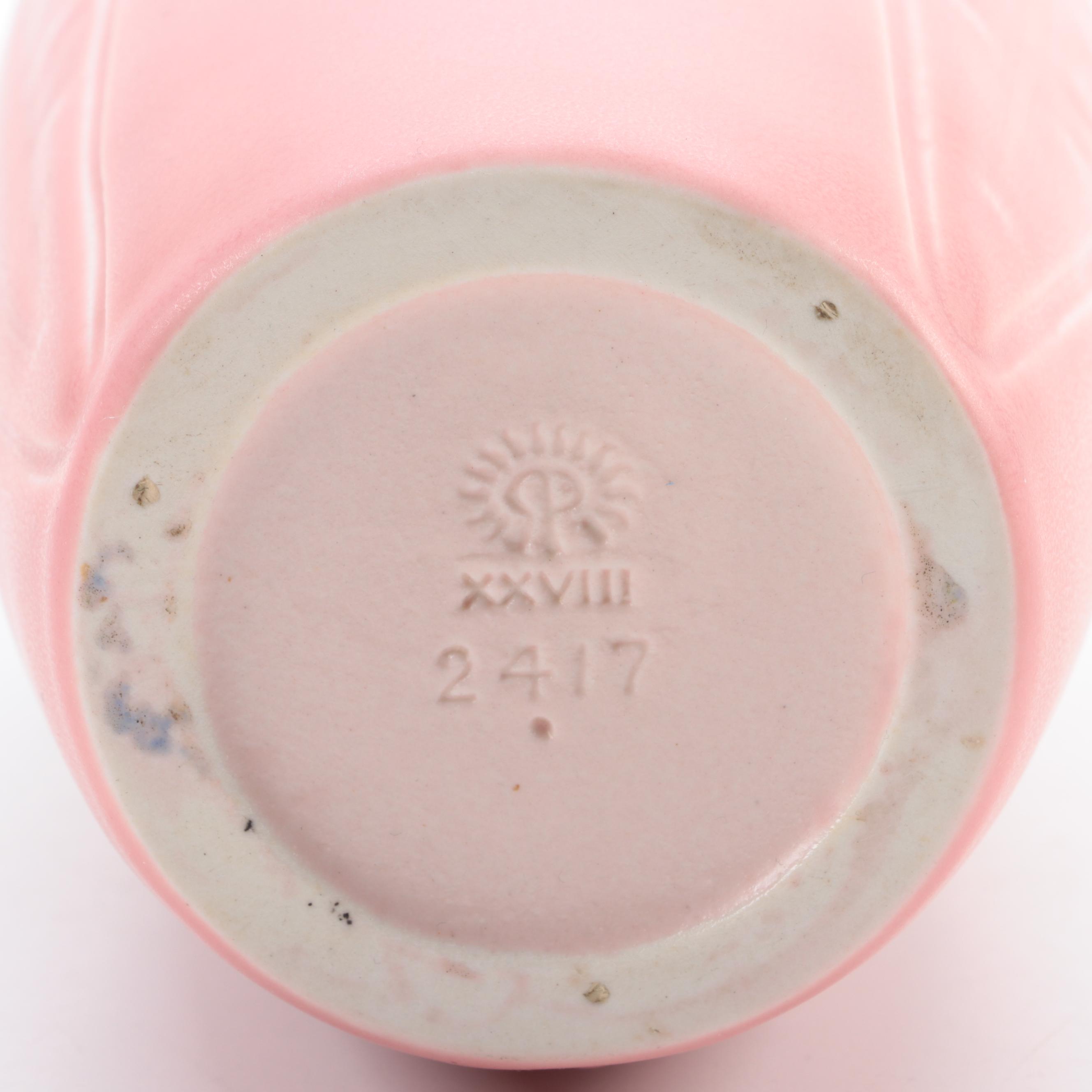 Rookwood Pottery Green and Pink Matte Glaze Vases, Early to Mid 20th Century