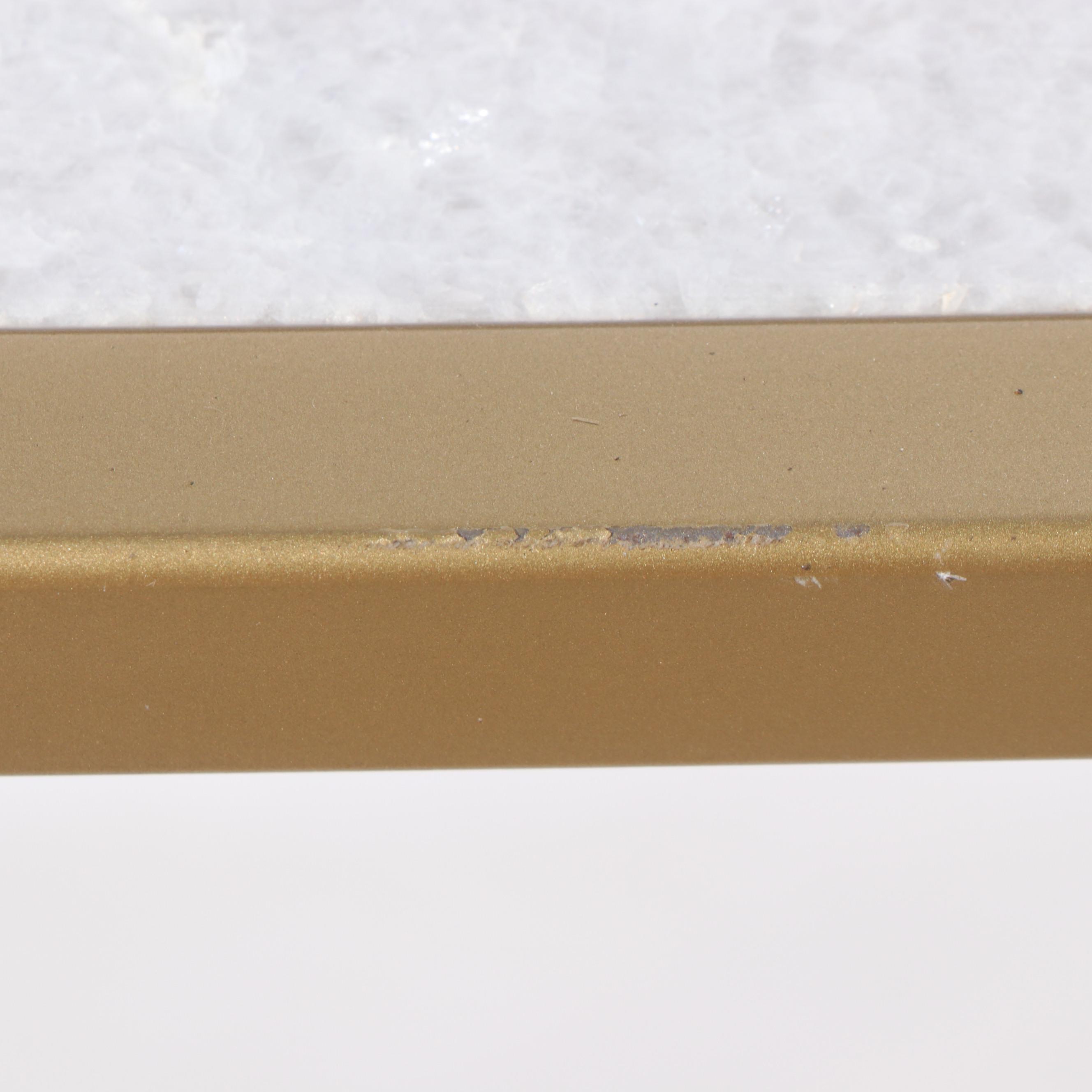 Gold Tone Metal Marble Top Side Table With Leather Magazine Sling