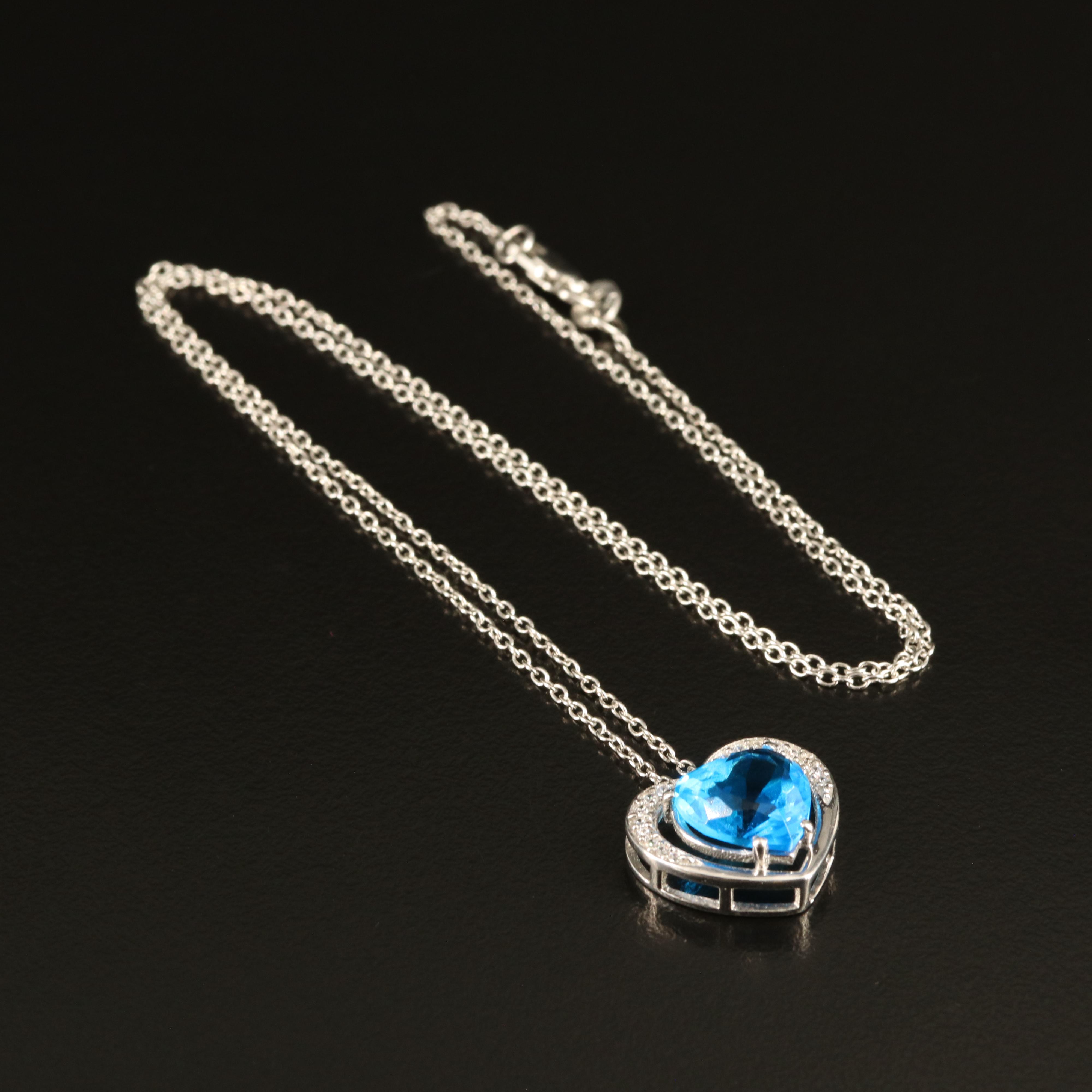 Sterling Glass and Cubic Zirconia Heart Necklace