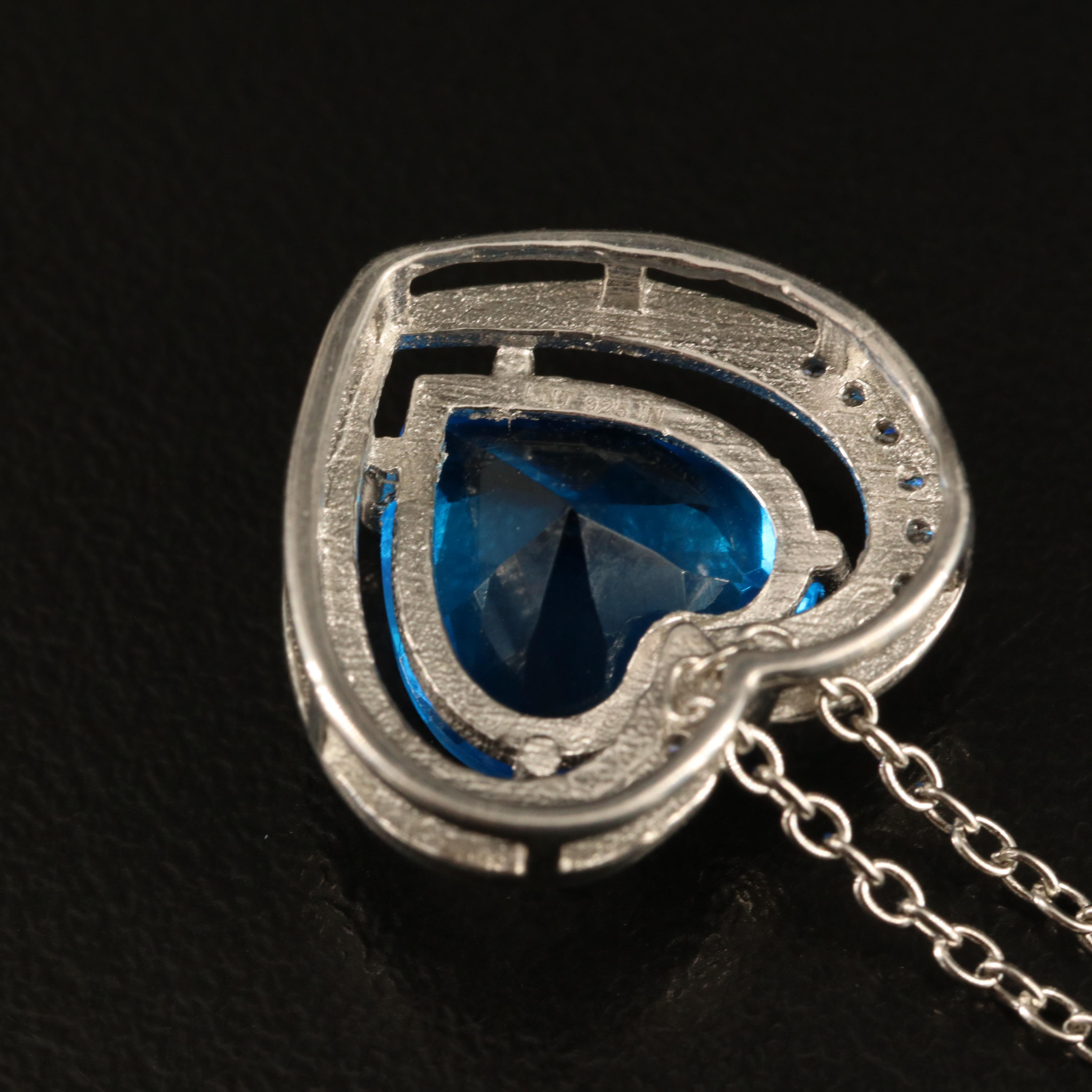 Sterling Glass and Cubic Zirconia Heart Necklace