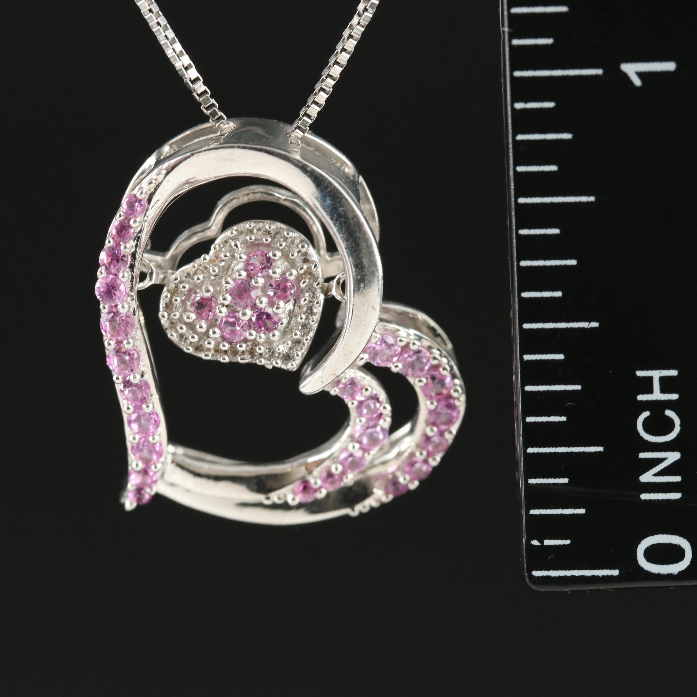 Sterling Sapphire En Tremblant Heart Pendant Necklace