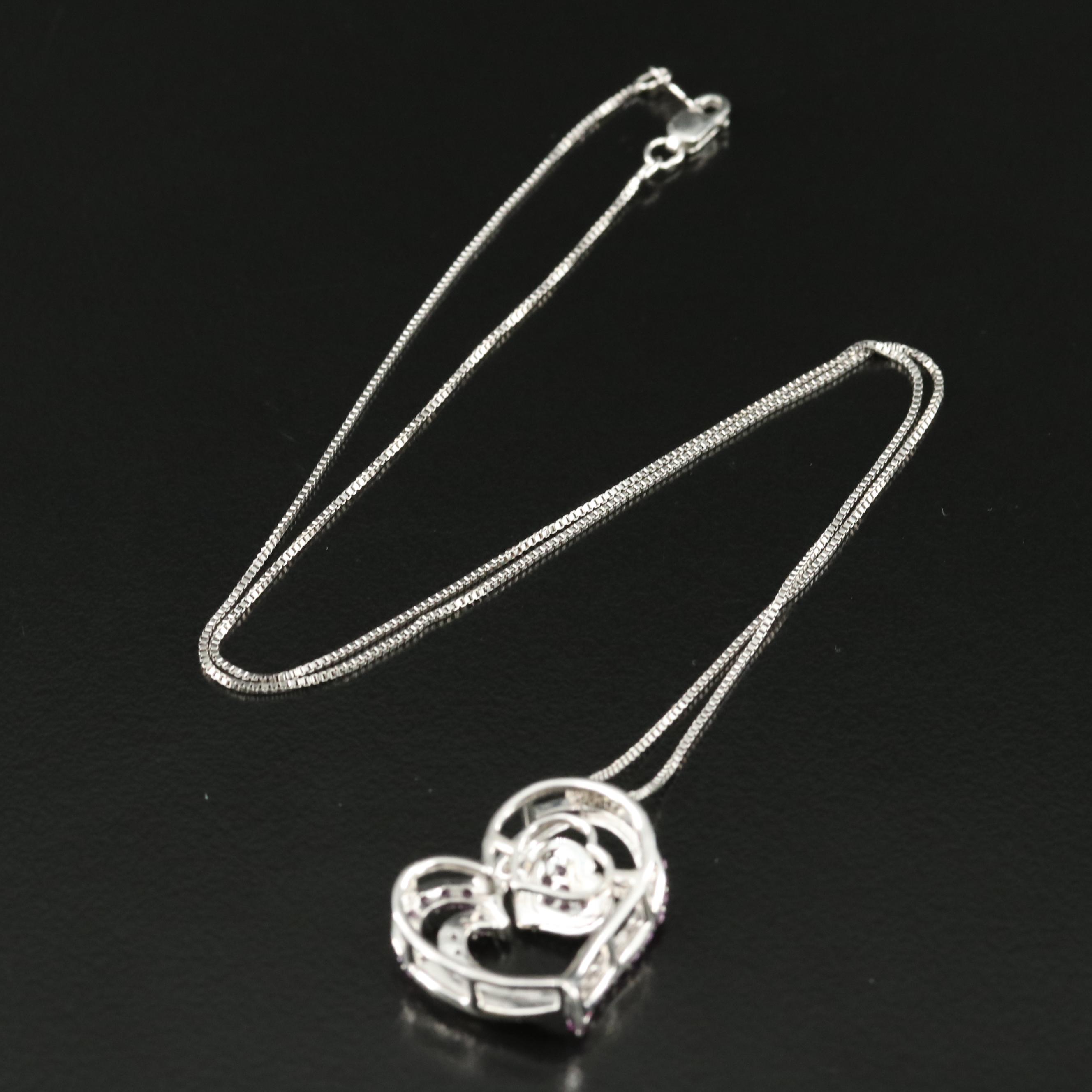 Sterling Sapphire En Tremblant Heart Pendant Necklace