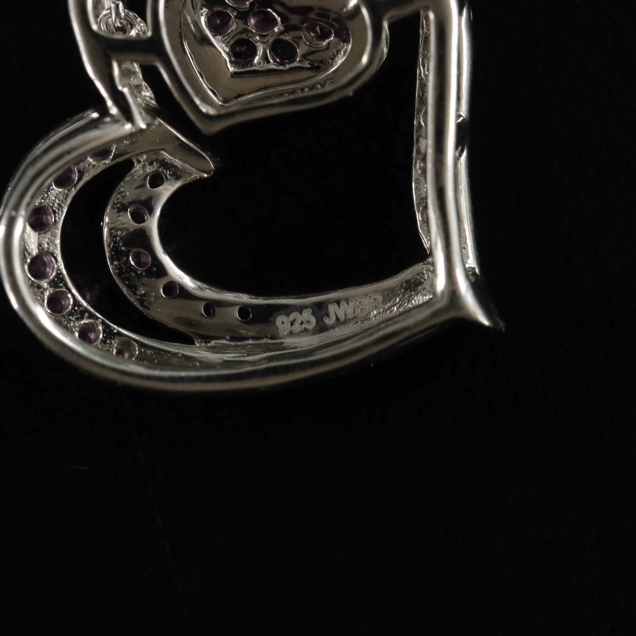 Sterling Sapphire En Tremblant Heart Pendant Necklace