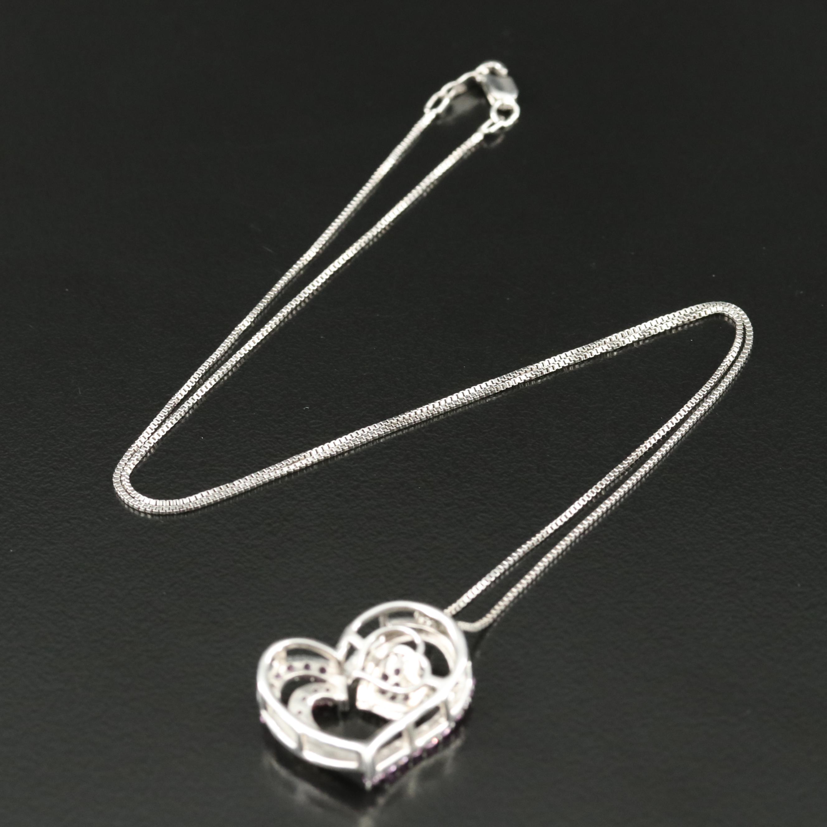 Sterling Sapphire Heart Pendant Necklace