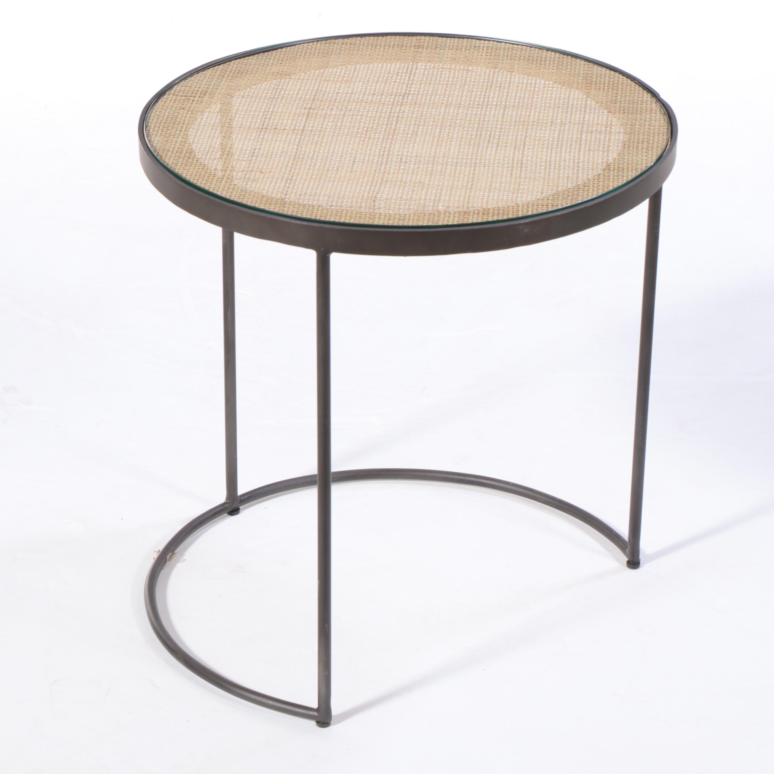 Contemporary Woven Cane Top Metal Nesting Tables