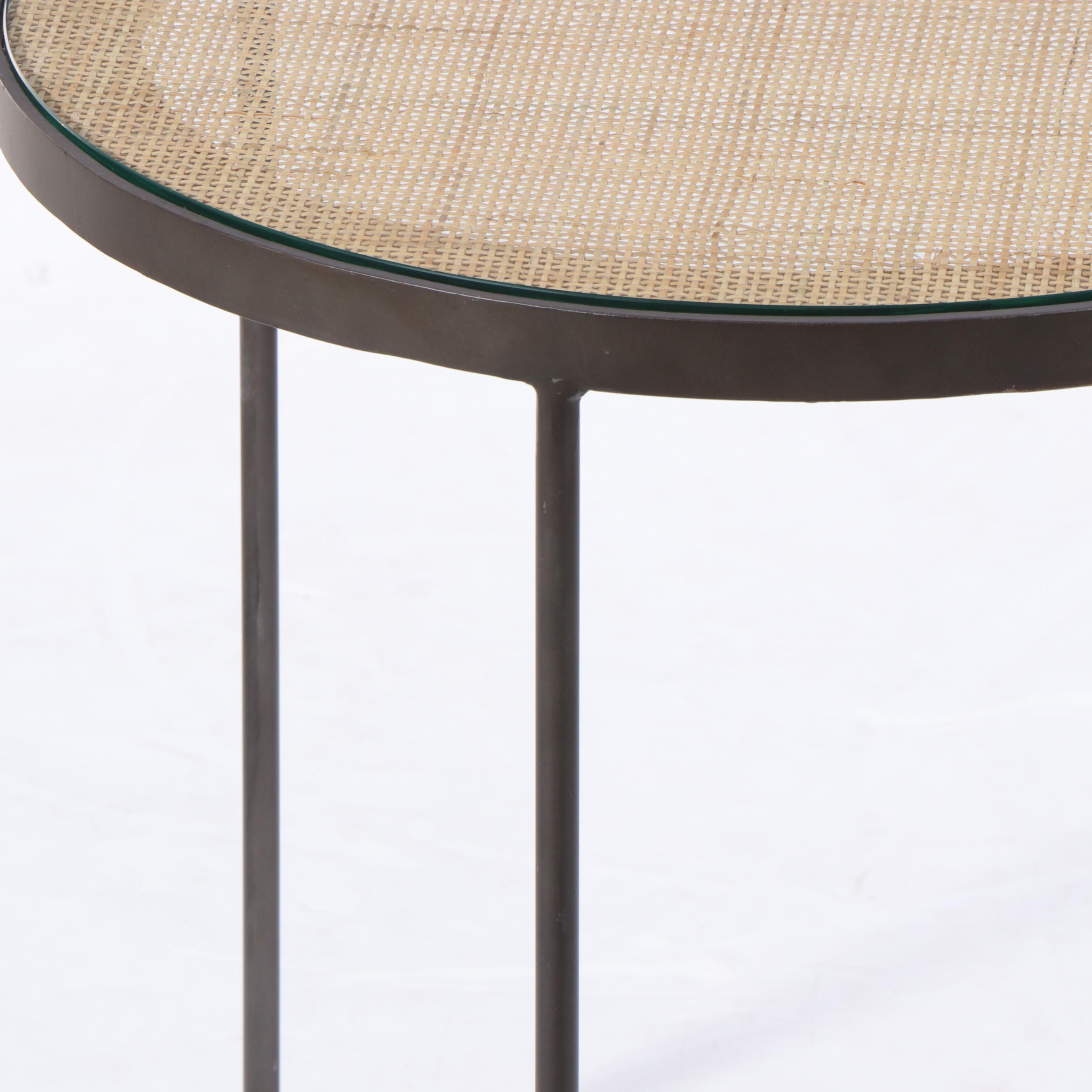 Contemporary Woven Cane Top Metal Nesting Tables