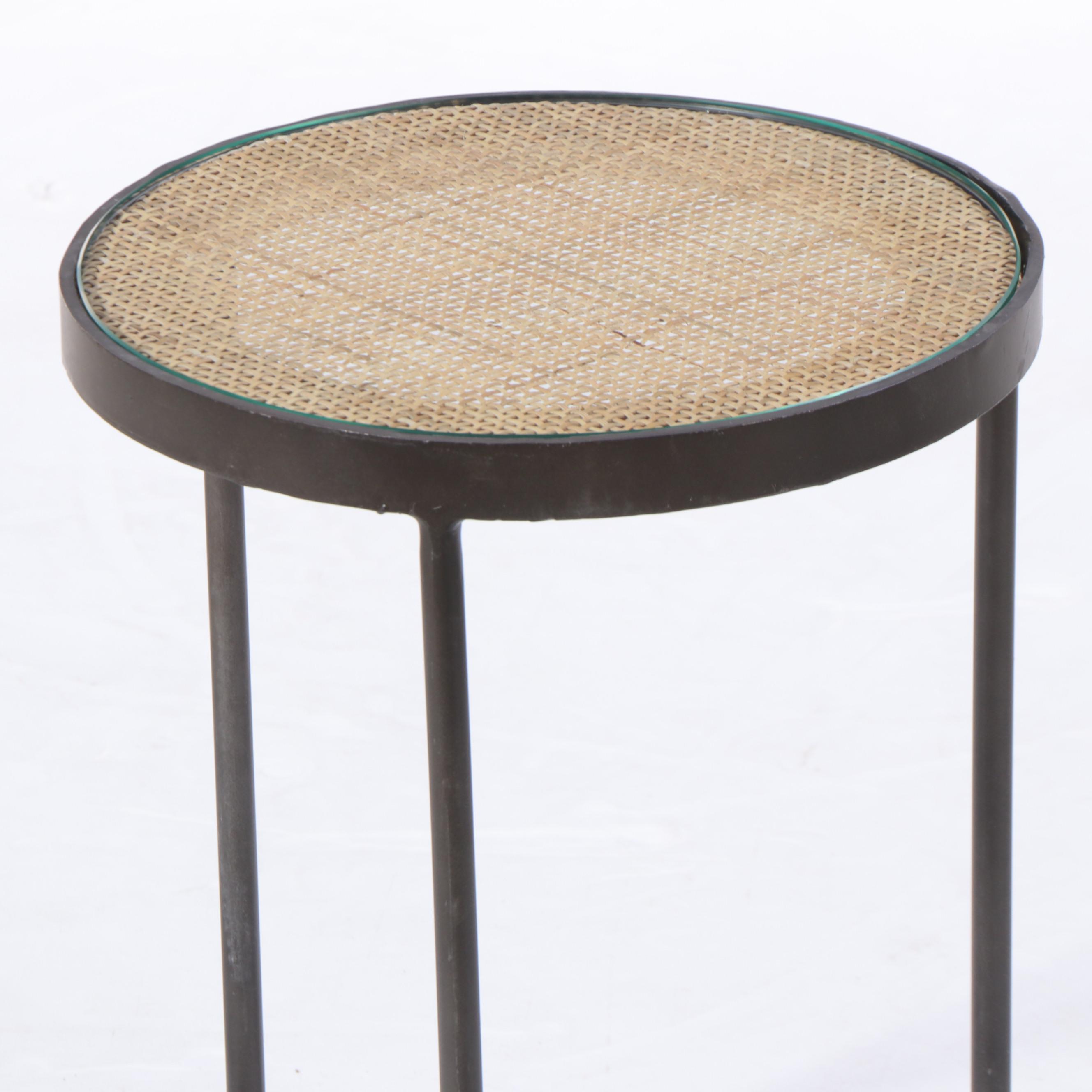 Contemporary Woven Cane Top Metal Nesting Tables