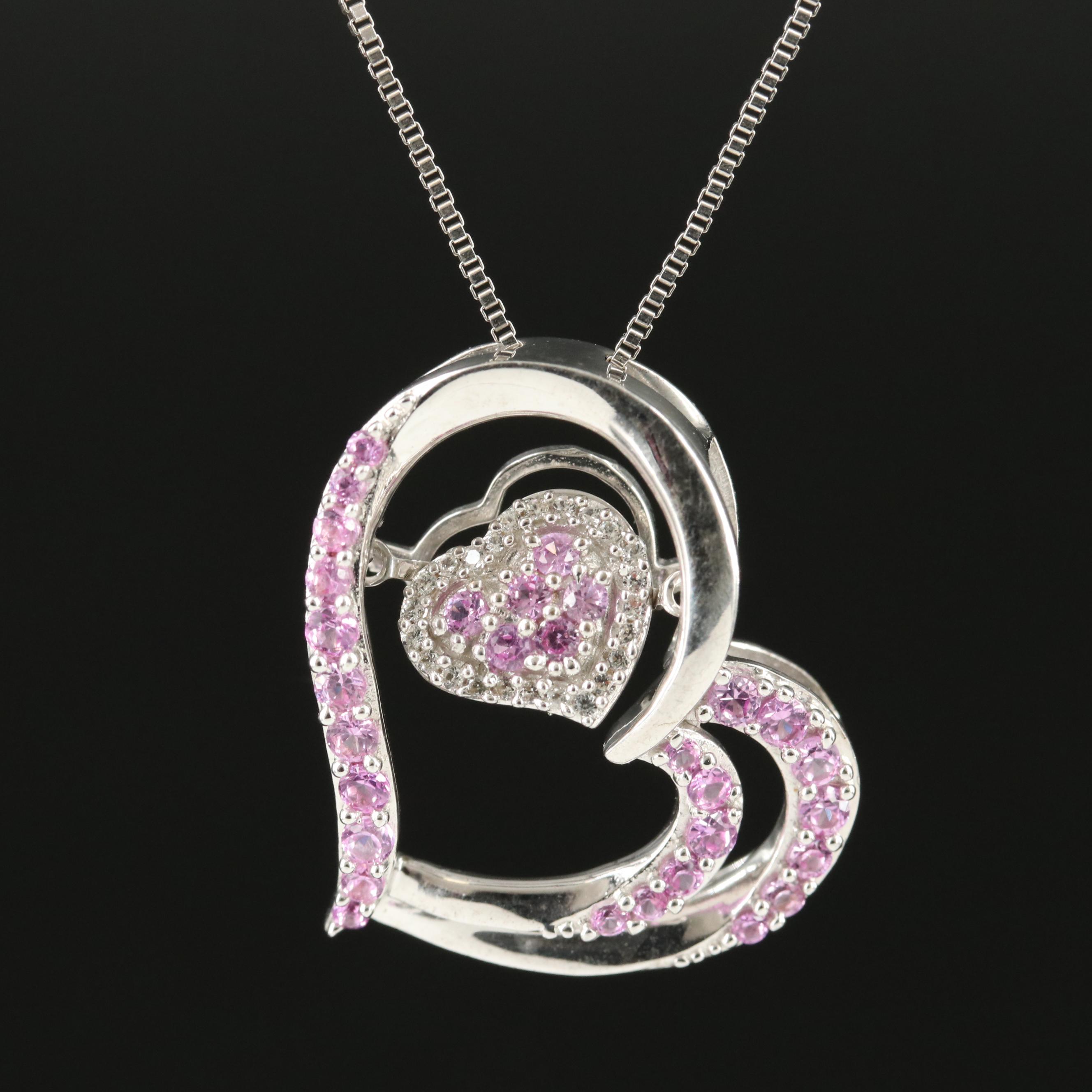 Sterling Sapphire Heart Pendant Necklace