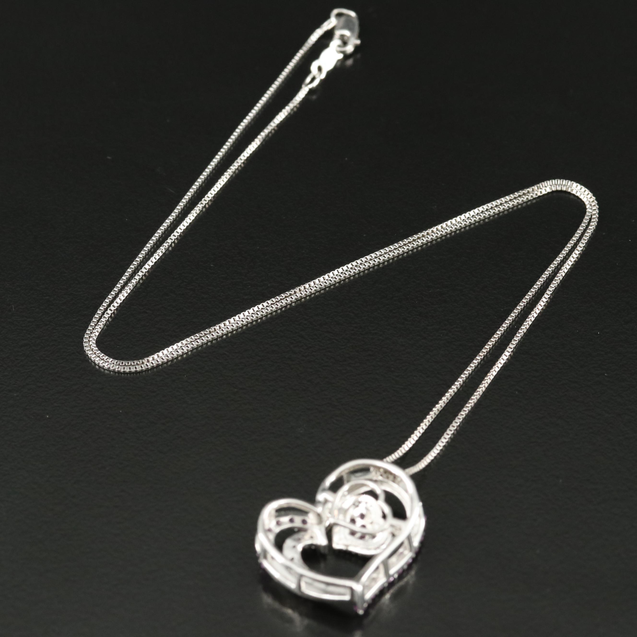 Sterling Sapphire Heart Pendant Necklace