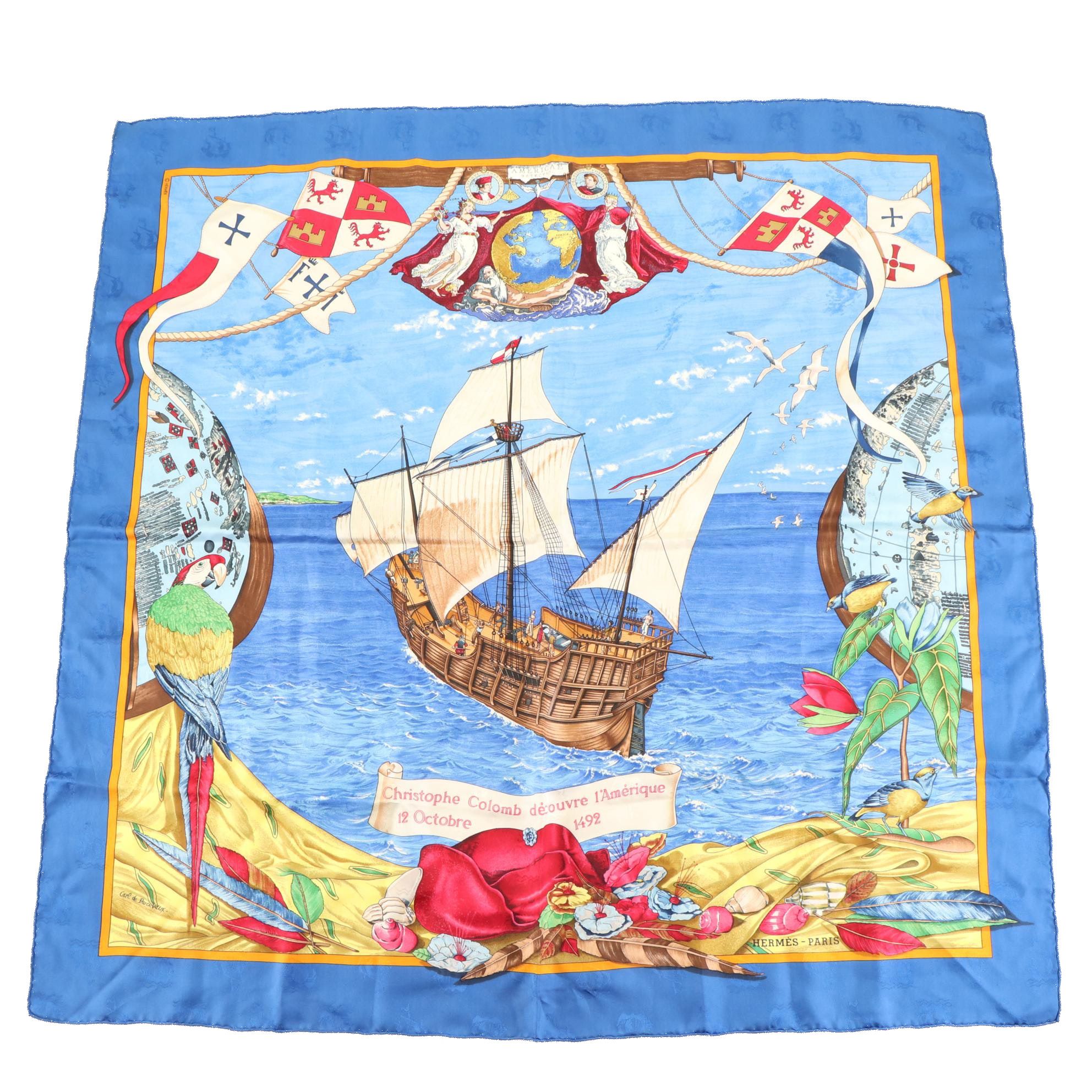 Hermès "Christophe Colomb Découvre l'Amérique" Scarf 90 in Silk Jacquard