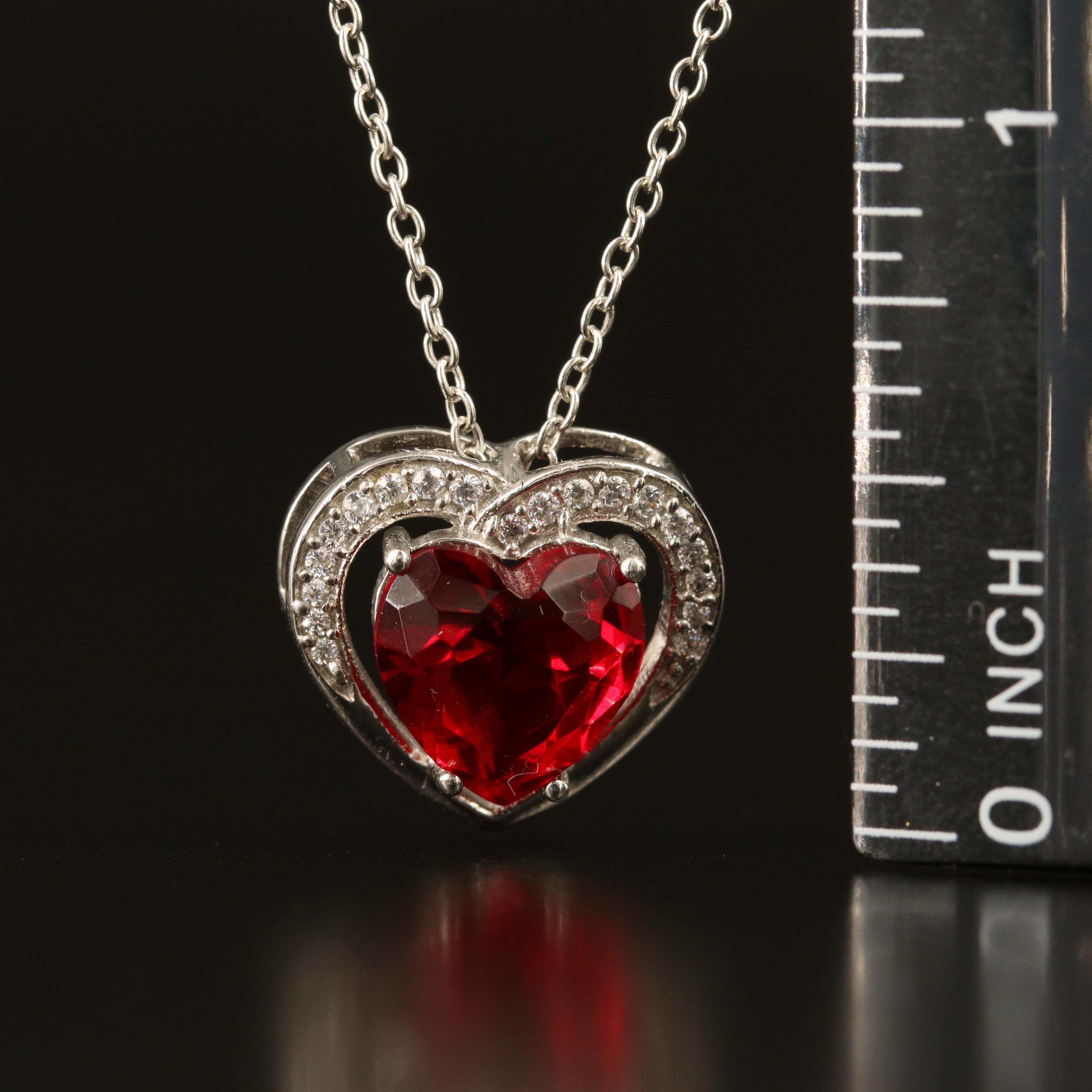 Sterling Glass and Cubic Zirconia Heart Necklace