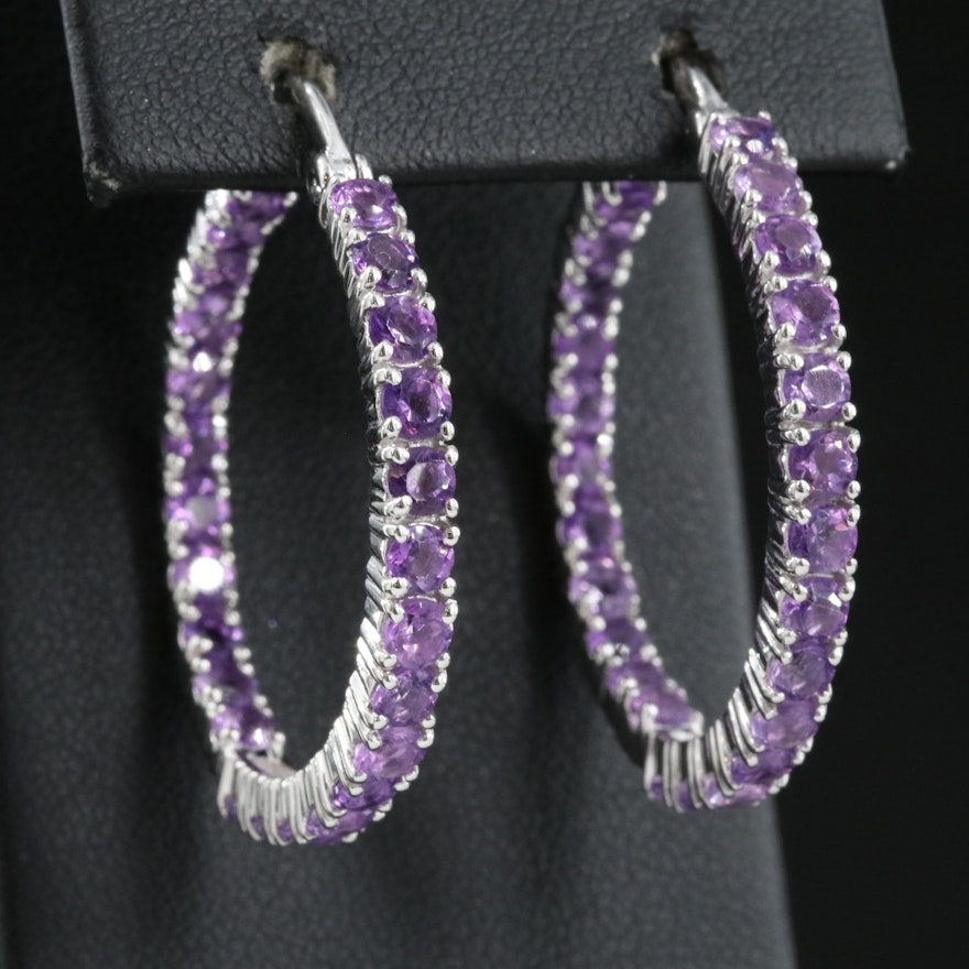 Sterling Amethyst Inside-Out Hoop Earrings