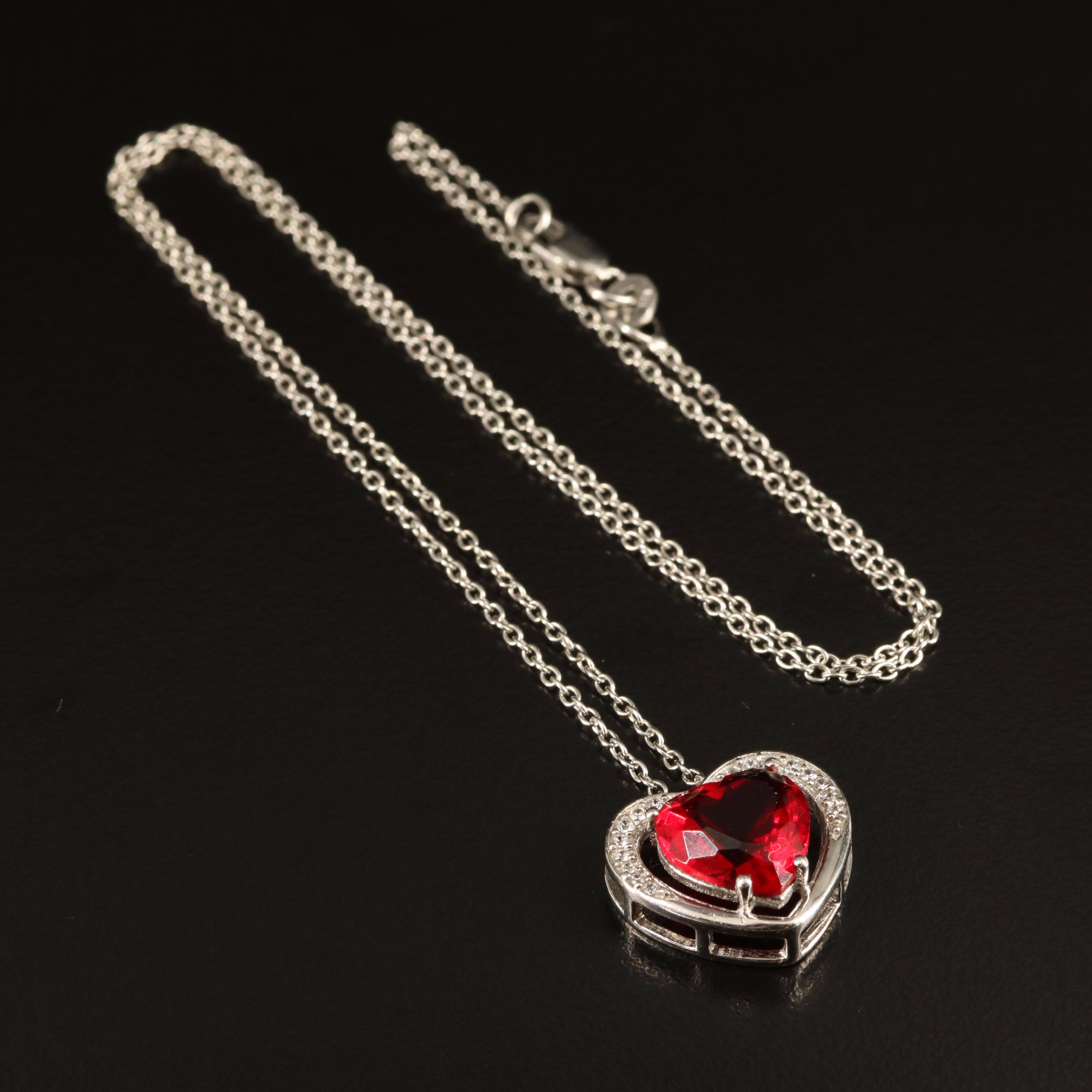 Sterling Glass and Cubic Zirconia Heart Necklace