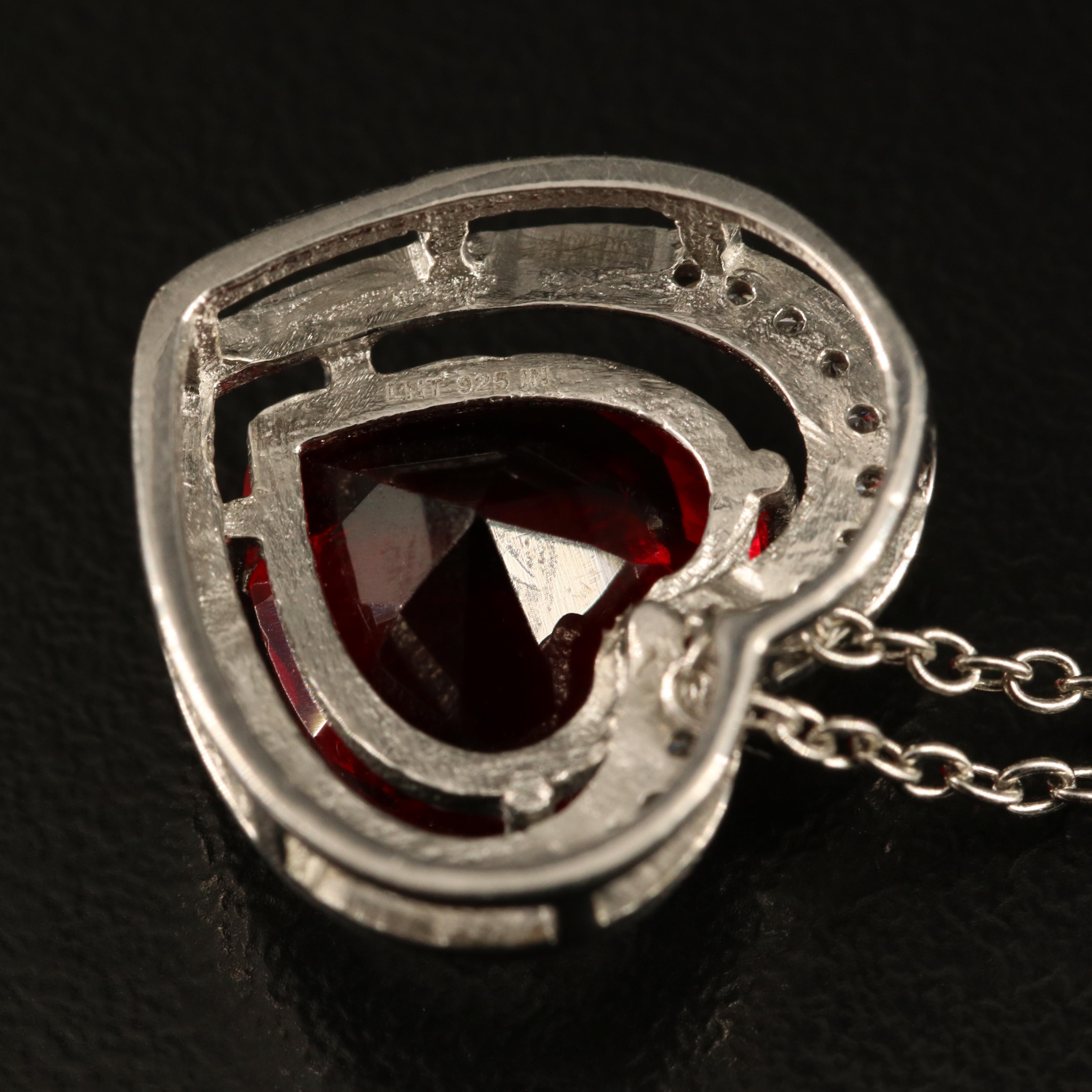 Sterling Glass and Cubic Zirconia Heart Necklace