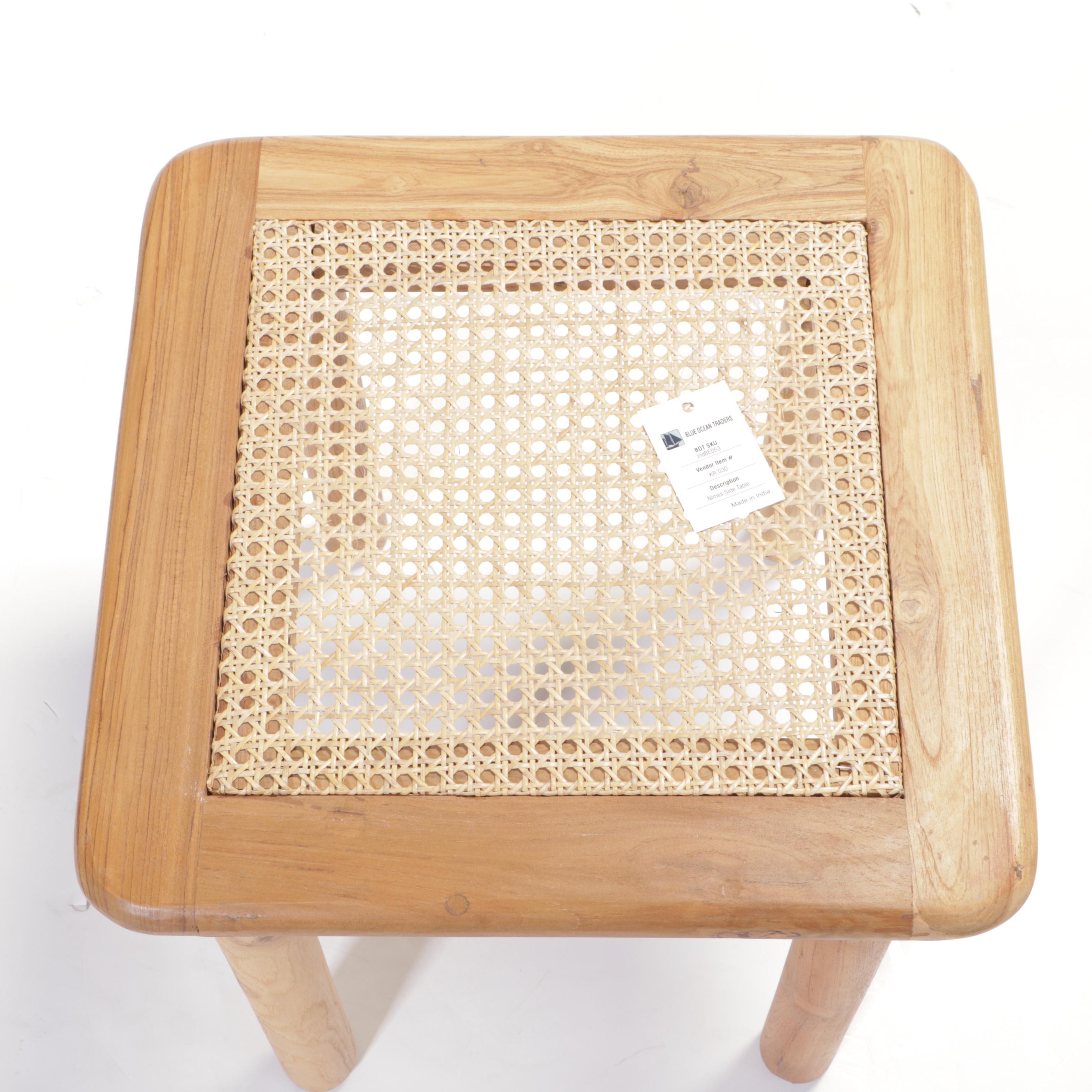 Blue Ocean Traders Nimes Cane and Wood Side Table