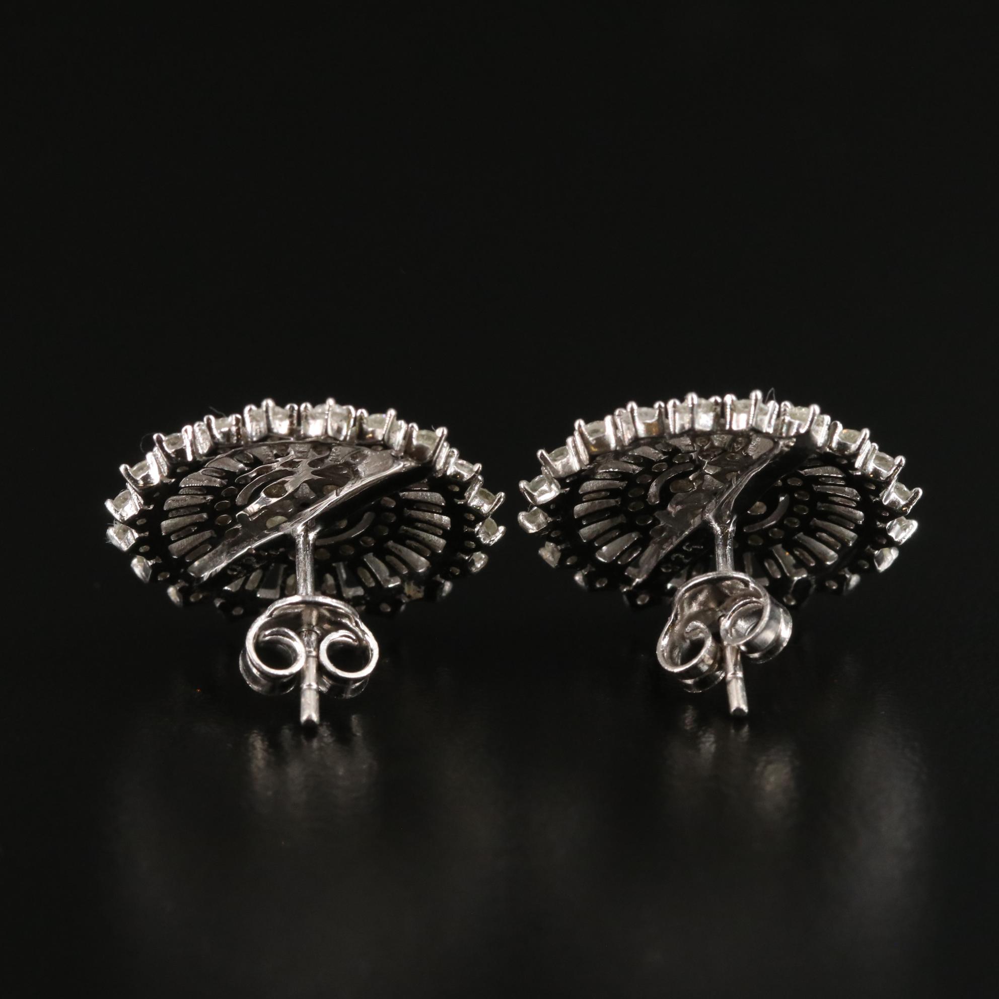 Sterling Diamond Cluster Earrings