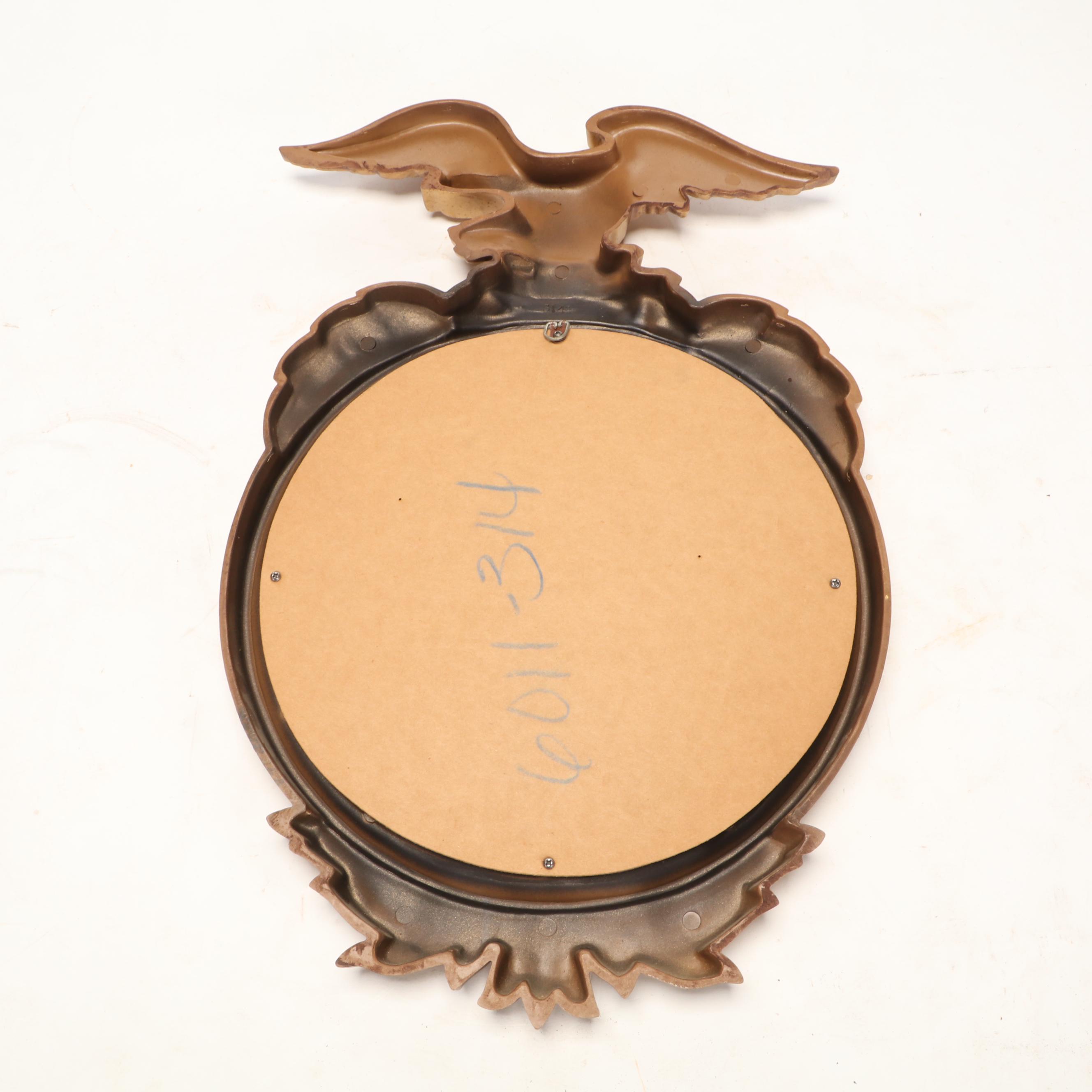 Gilt Finish Federal Eagle Round Mirror With Pair of Federal Eagle Table Lamps