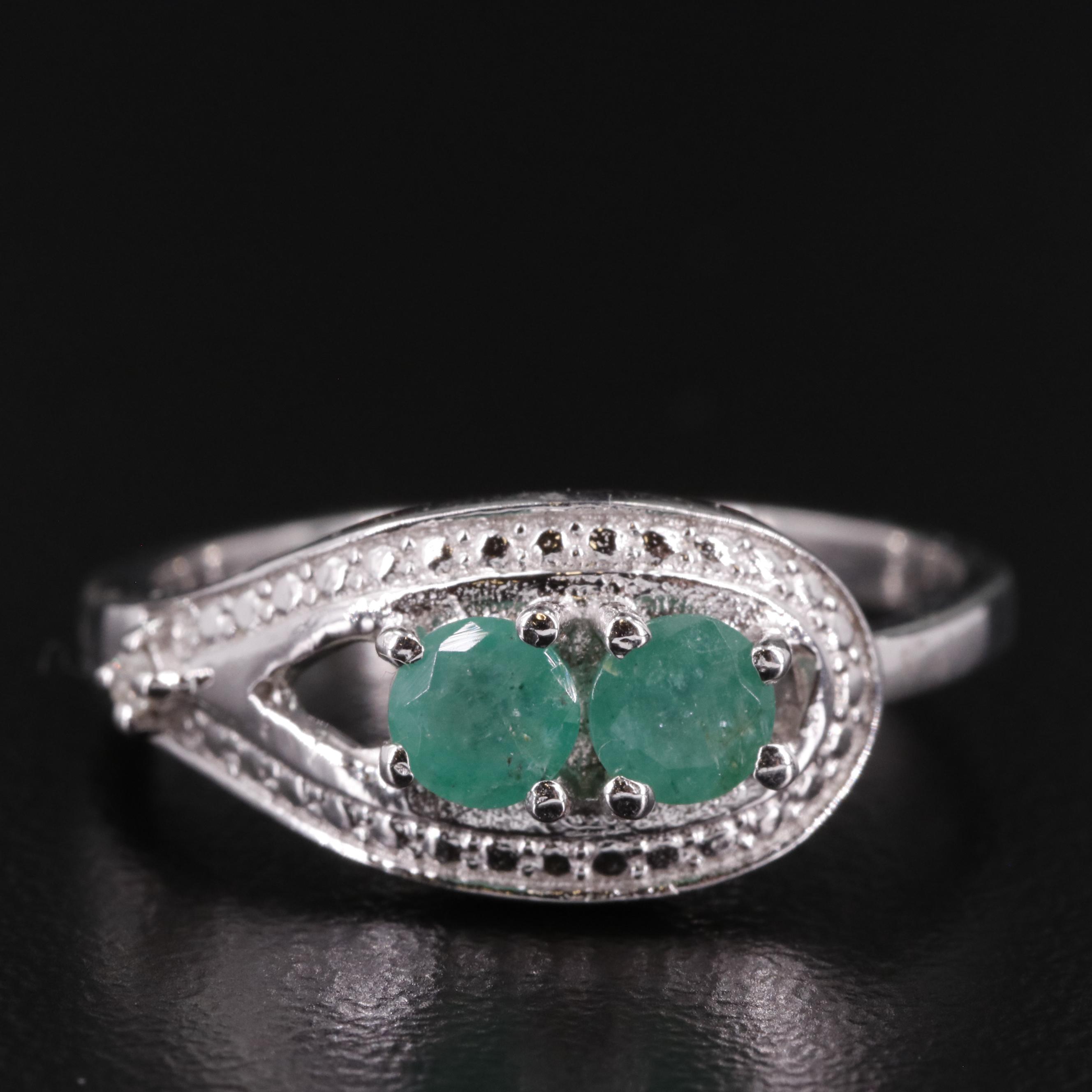 Sterling Emerald and Diamond Ring