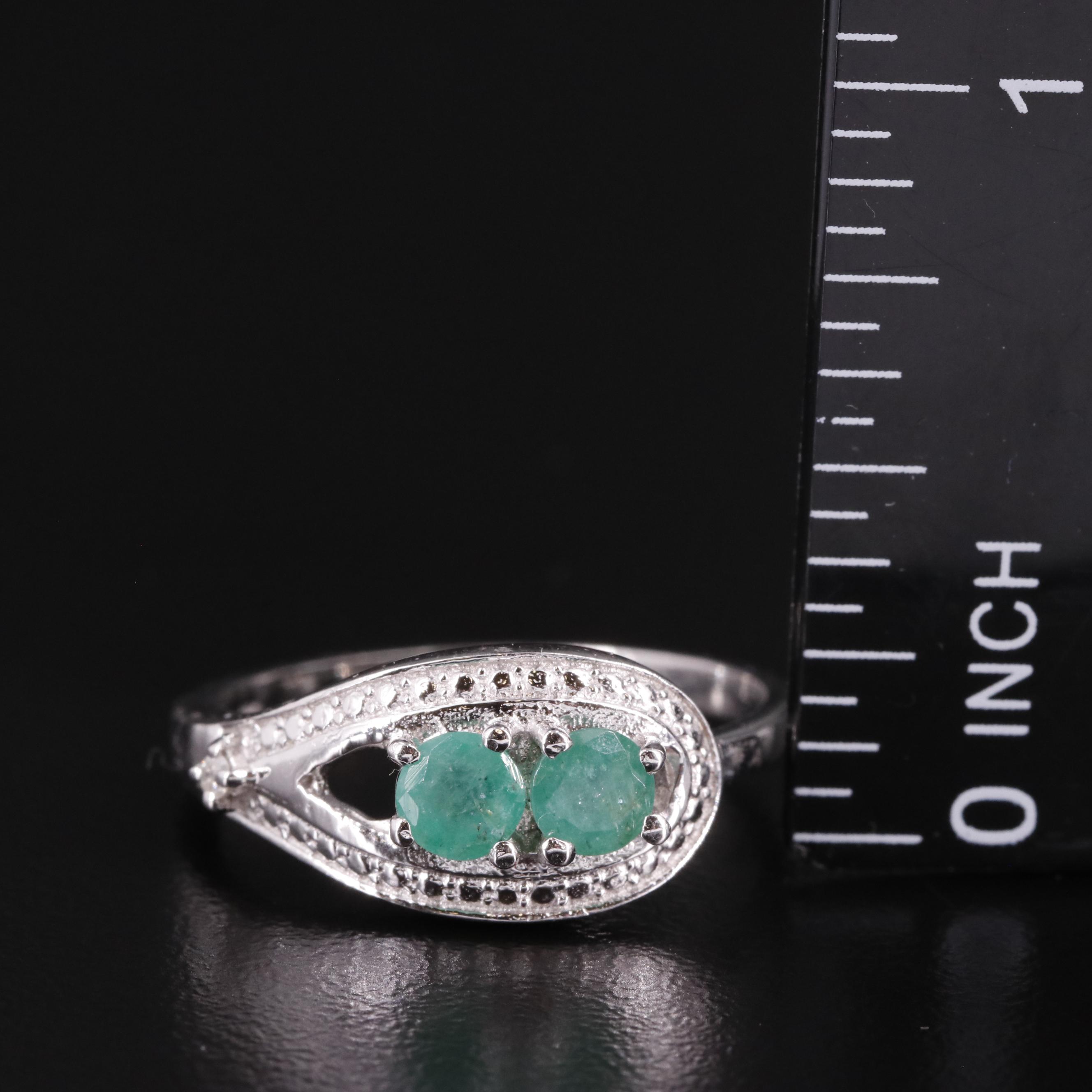 Sterling Emerald and Diamond Ring