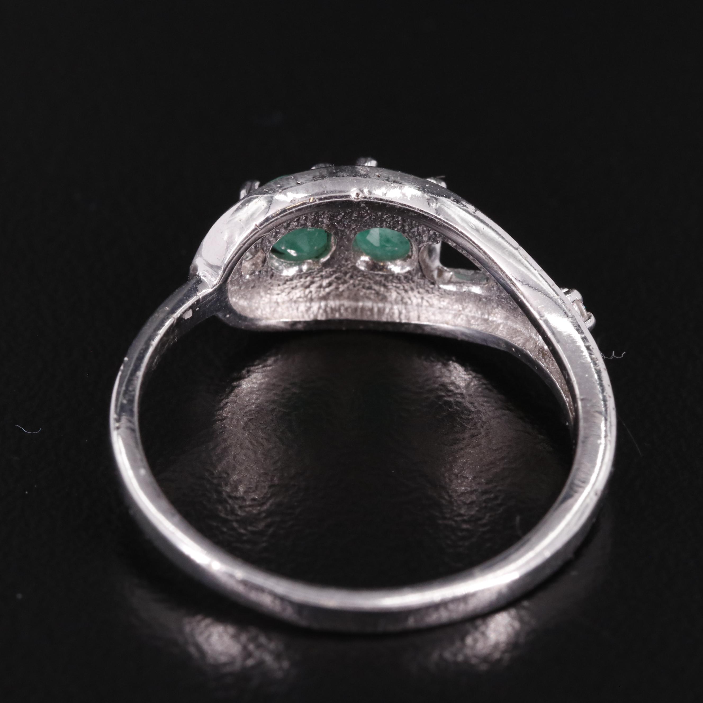 Sterling Emerald and Diamond Ring