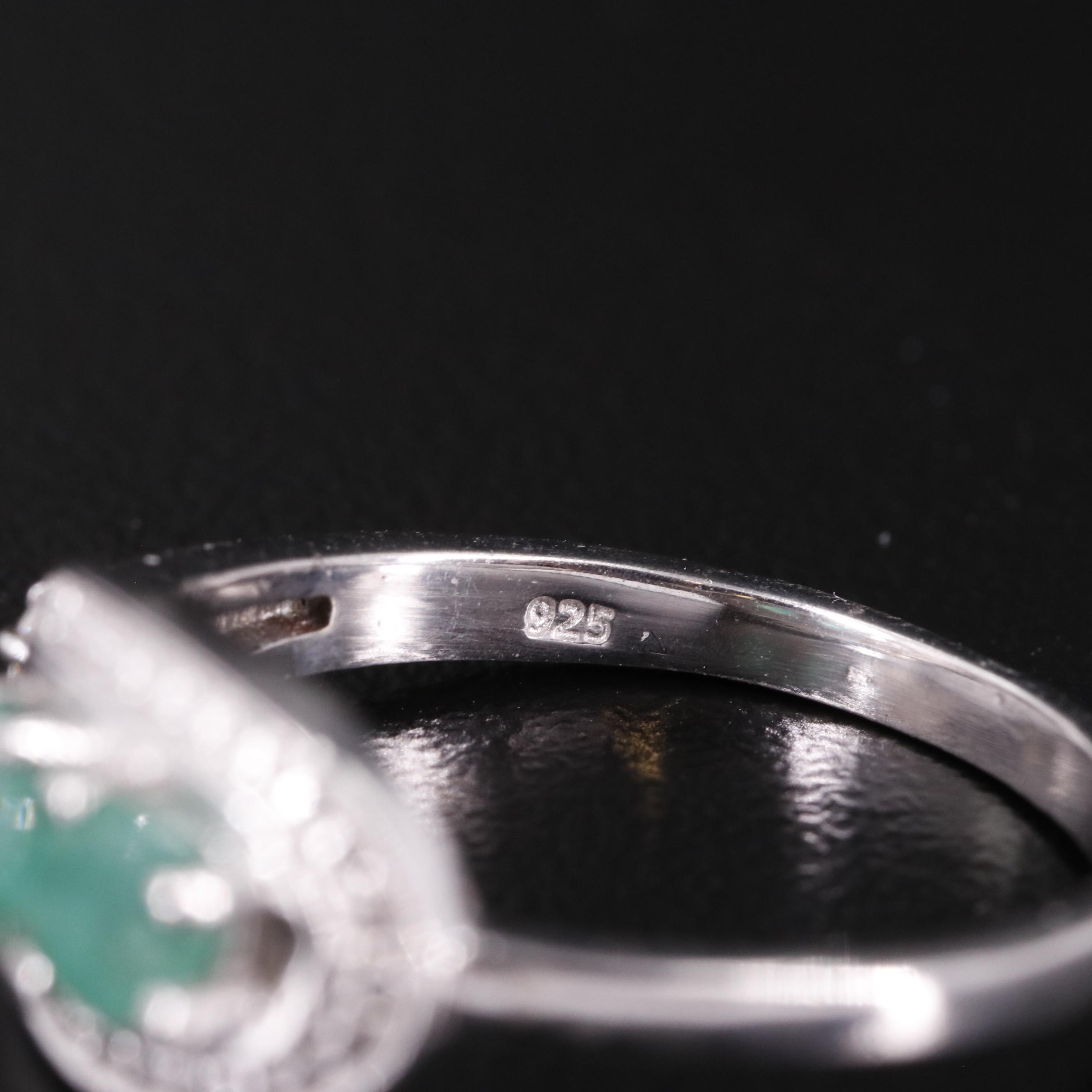 Sterling Emerald and Diamond Ring