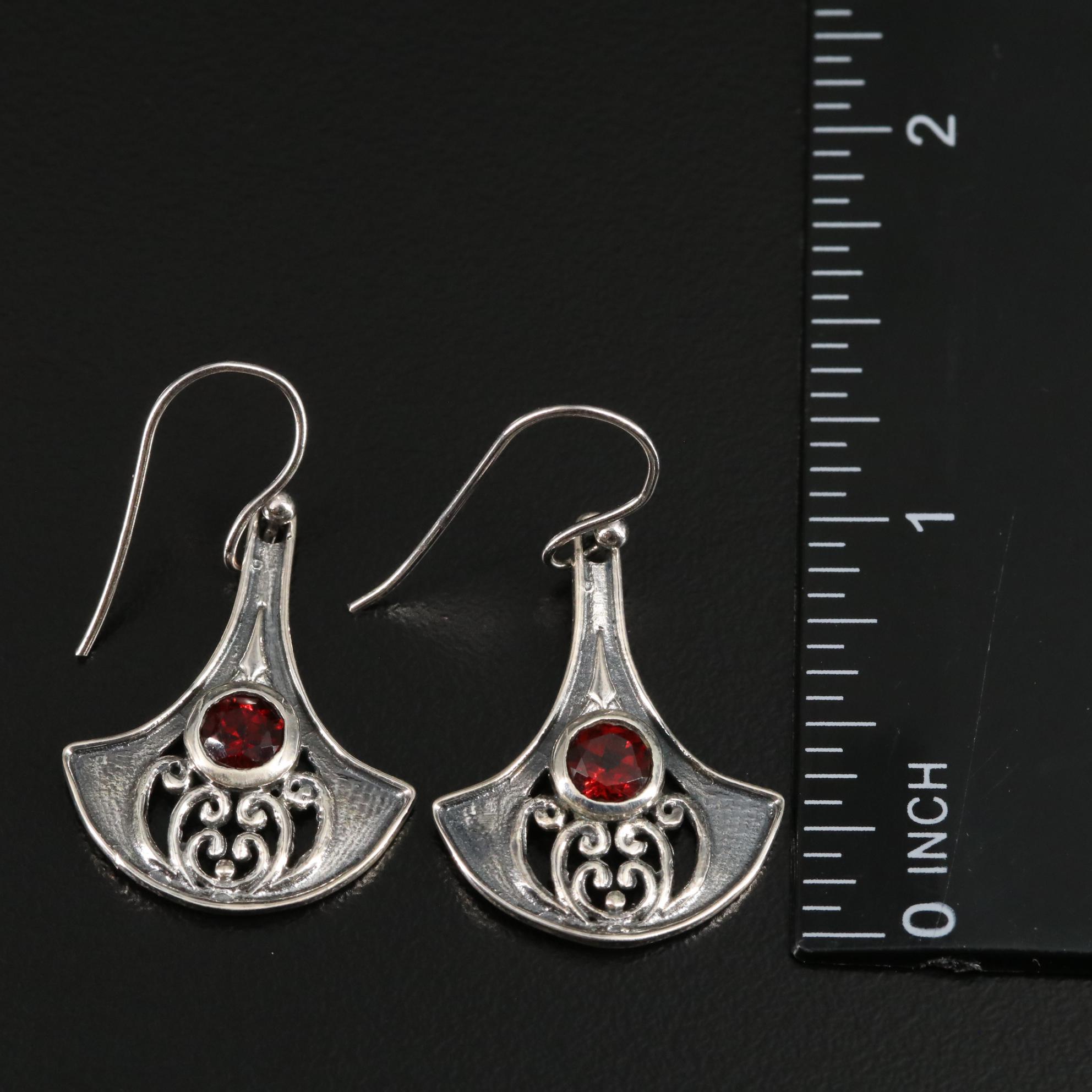 Sterling Garnet Dangle Earrings