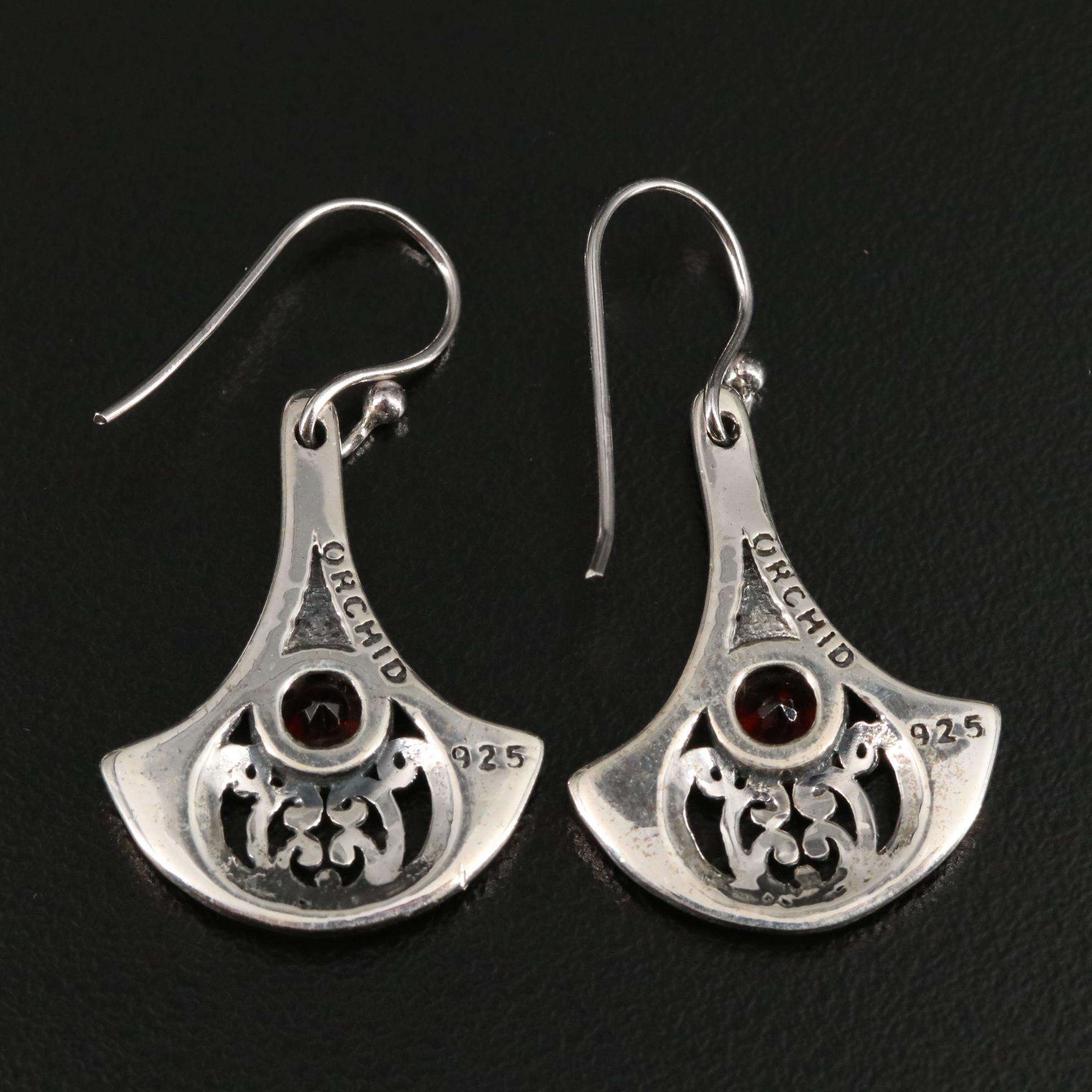 Sterling Garnet Dangle Earrings