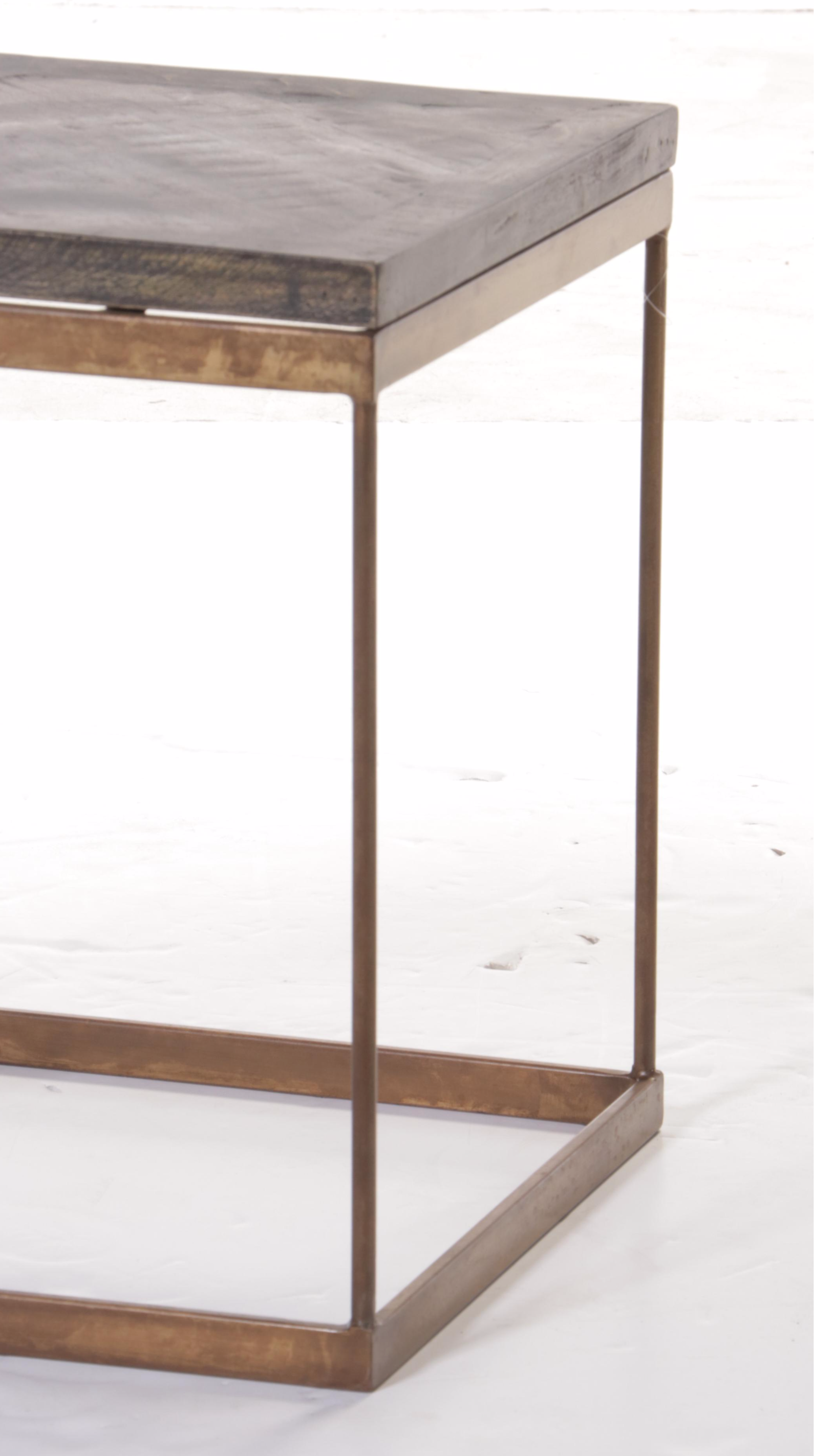 Two Blue Ocean Traders Wood and Metal Parquet Side Tables